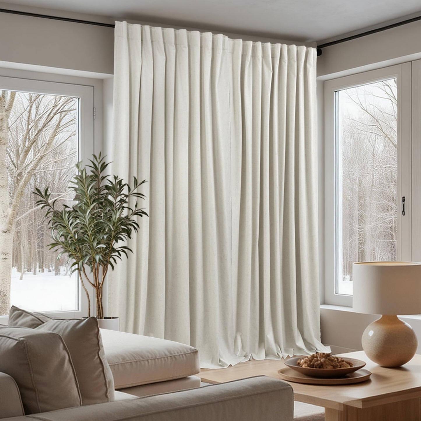 Extra Wide 70 Inch Linen Soundproof Blackout Thermal Curtains for Summer Heat, Noise Reducing Insulated Black Out Sliding Door Curtain for Bedroom 84 Inch Long,Living Room Drapes 84 Length 2 Panel Set