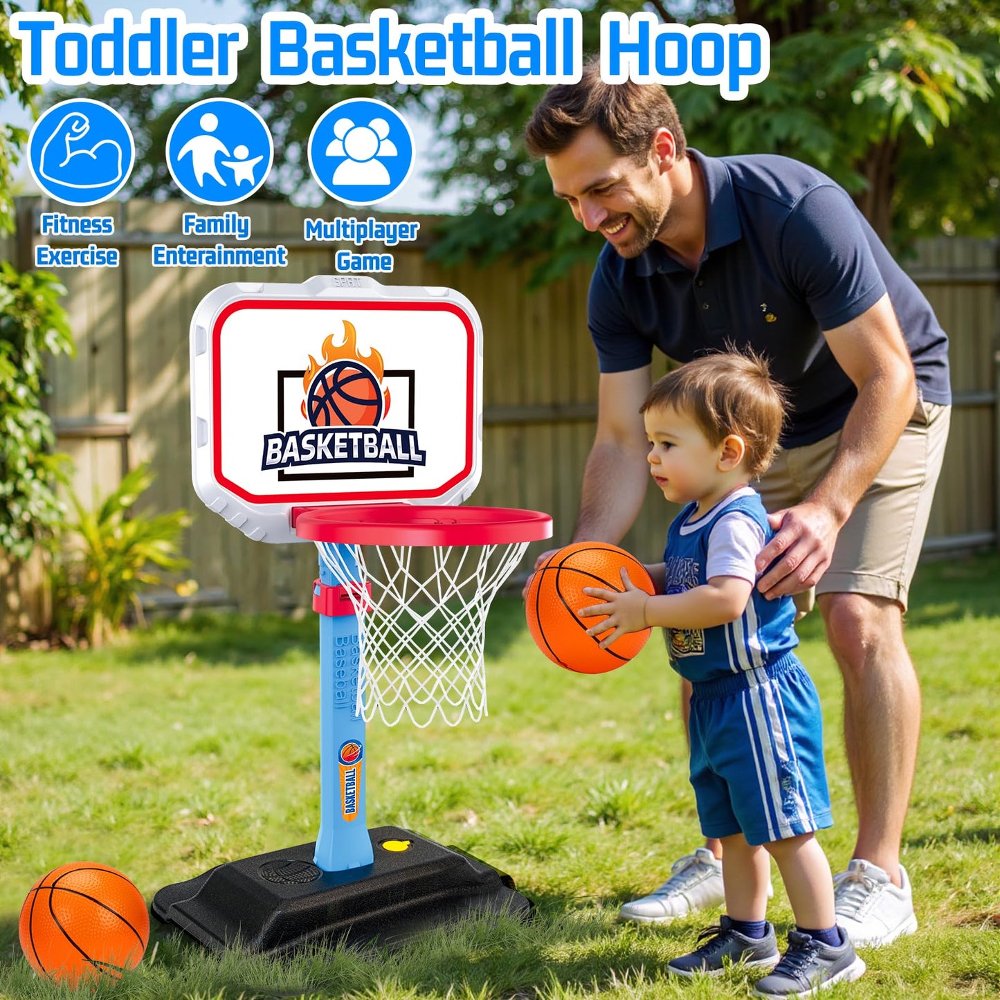 Toddler Basketball Hoop for Kids 1-3, Mini Adjustable Basketball Hoops Indoor with Balls Outdoor Pool Basketball Goal Sports Play Toys for 1 2 3 Year Old Baby Boys Girls First Birthday Gift Age 1-2-3