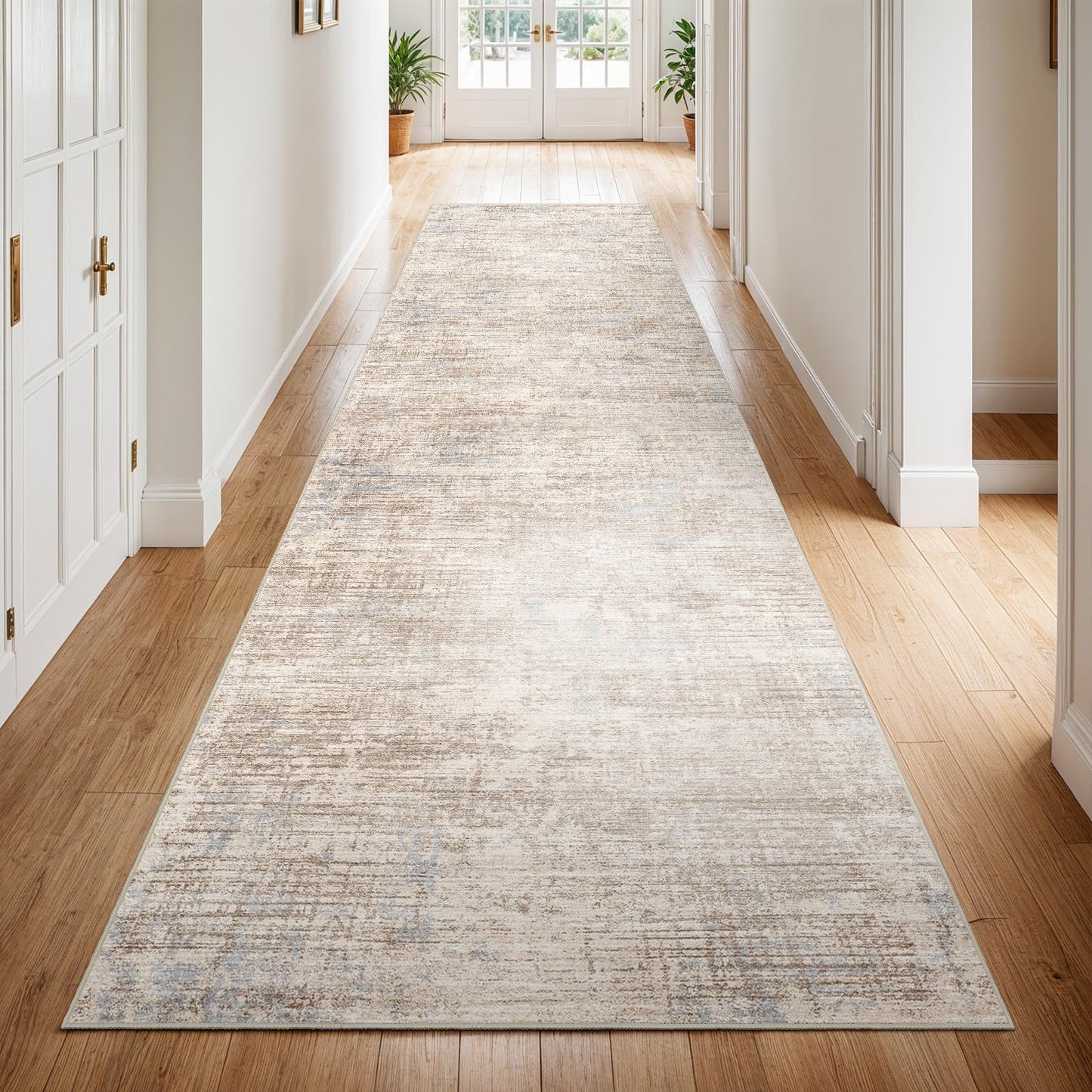 3x10 Hallway Washable Runner Rug - Non-Slip Kitchen Rugs with Rubber Backing Abstract Low-Pile Carpet Runners for Laundry Room Home Decor Bedroom Bathroom Entryway (Ivory Beige Distressed,3x10)