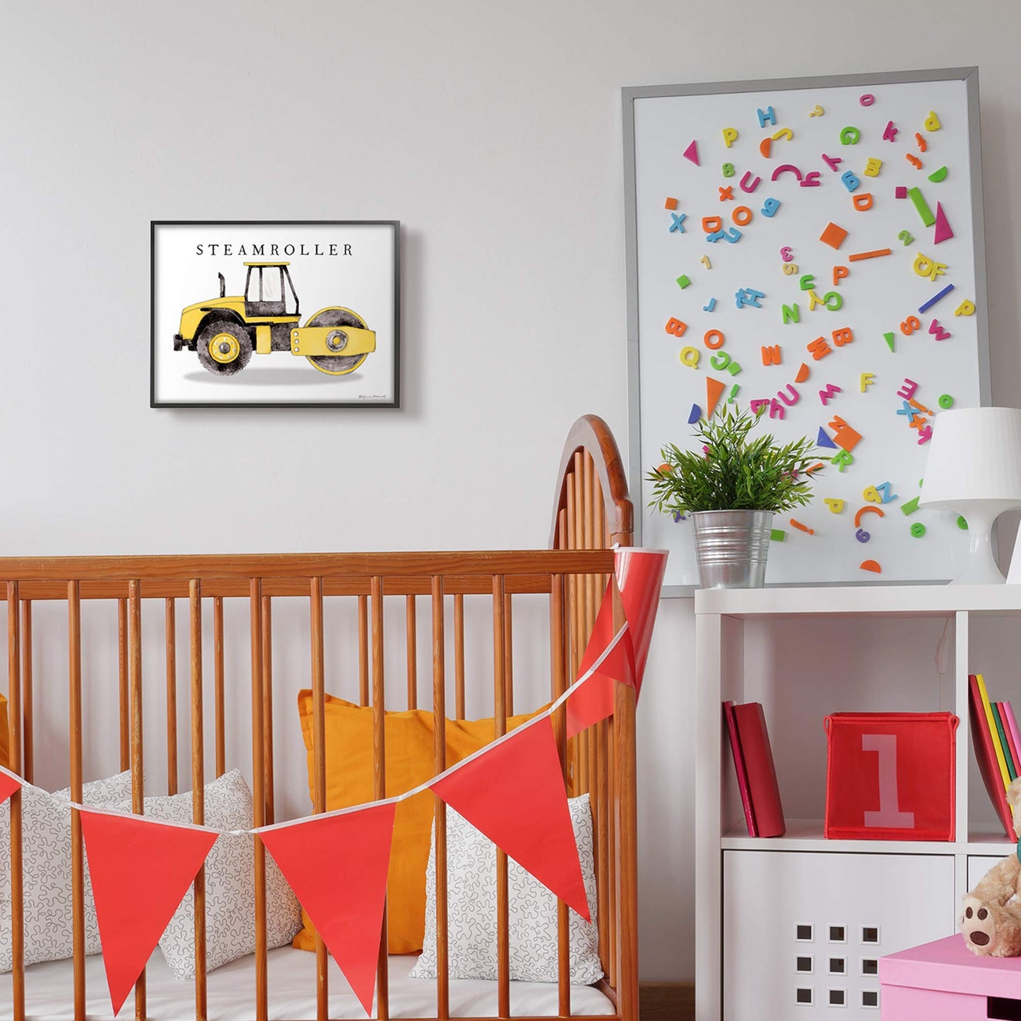 Stupell Industries Yellow Steam Roller Traditional Construction Truck, Designed by Stephanie Workman Marrott Black Framed Wall Art, 11 x 14, Off-White
