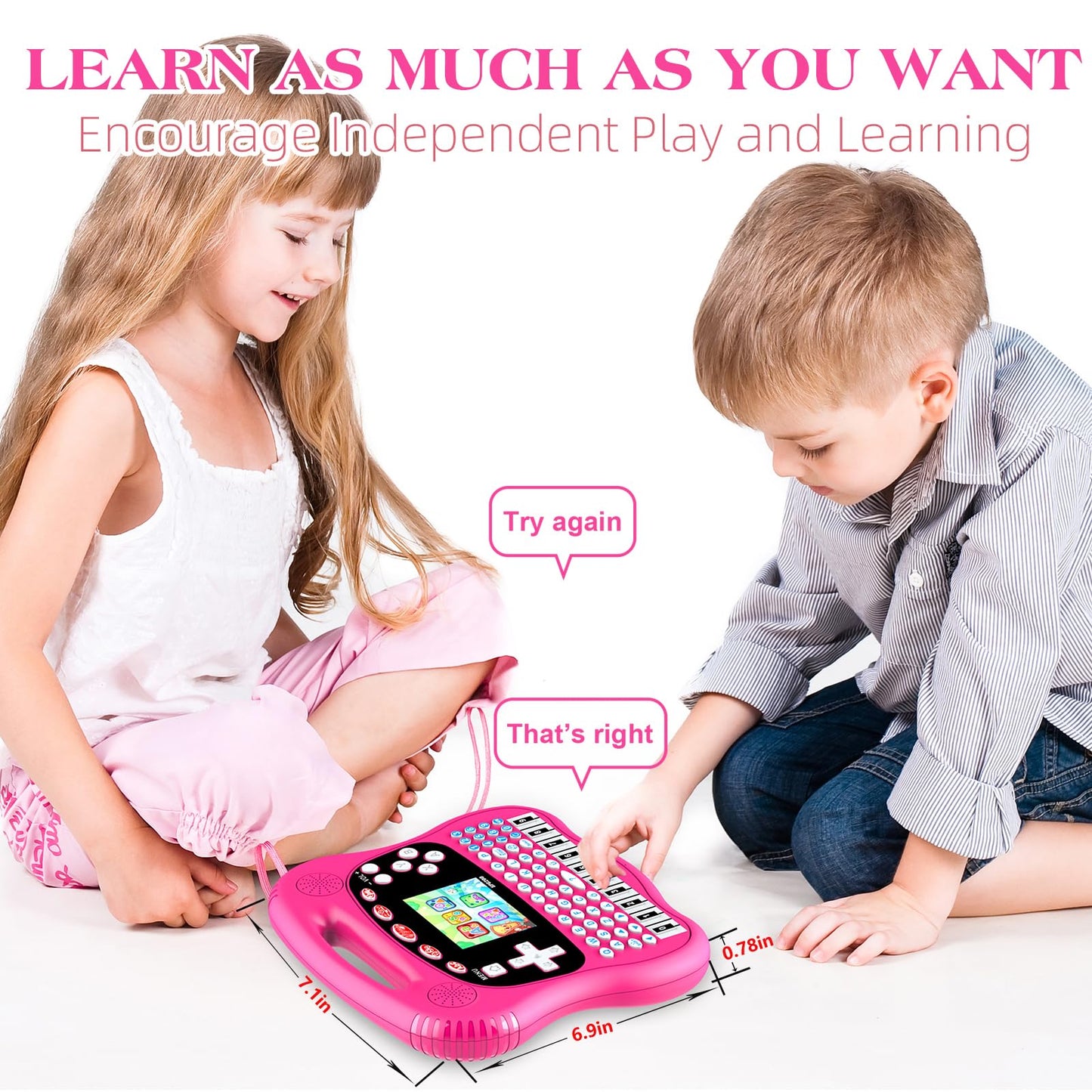 Interactive Early Learning Tablet - Educational Toys for Ages 2+ - Abc, Words, Shapes, Numbers, Games, Music - Encourages Freestanding Play - Electronic Toy Gift (Pink)