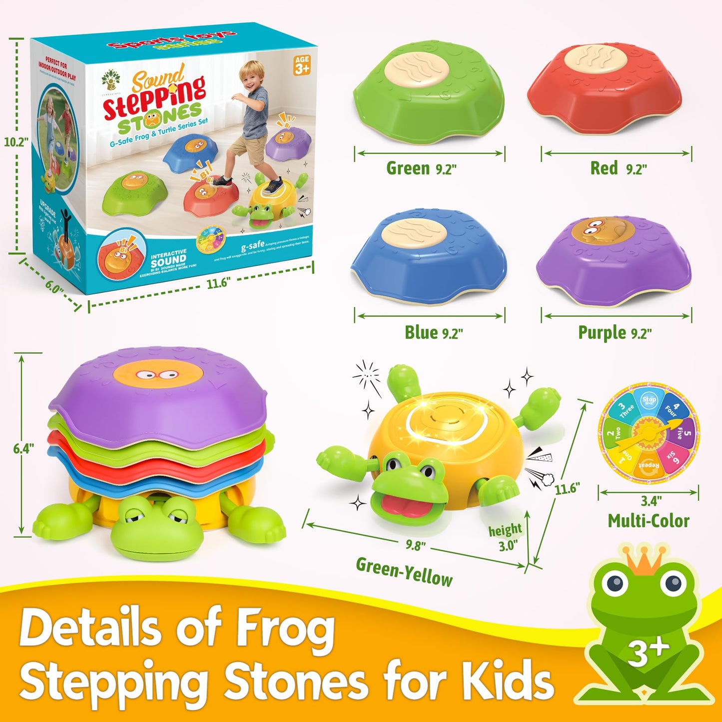 Frog Stepping Stones for Kids, 5pcs Non-Slip Toddler Balance Stepping Stones Toy, Interactive Balance Game with Light and Sound, Toddler Activity Toy Game Toys Indoor or Outdoor Play for Kids Aged 3+