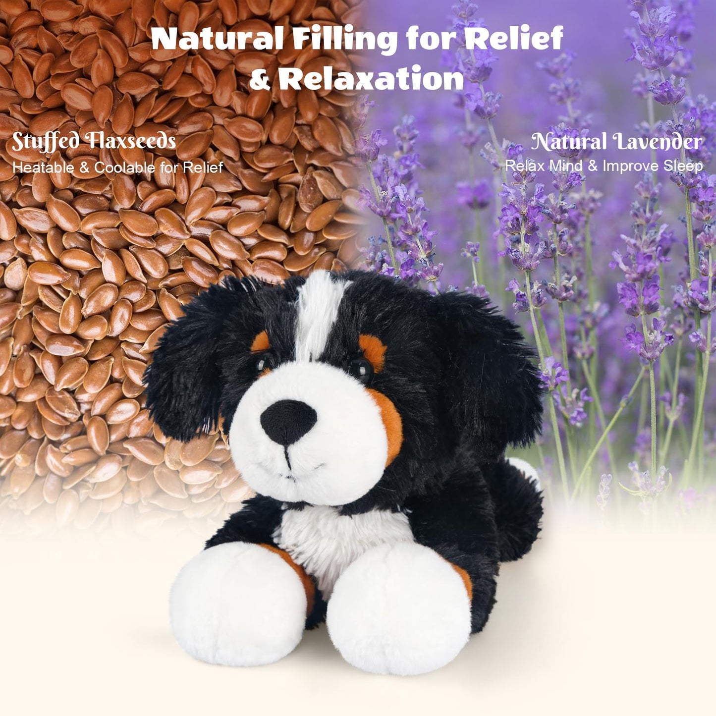 SuzziPals Heatable & Coolable Bernese Mountain Dog Stuffed Animal, Heating Pad Microwavable for Soothing & Relaxation, Lavender Scented Stuffed Dog Plush for Stress Relief, Black Puppy Plushie Gifts