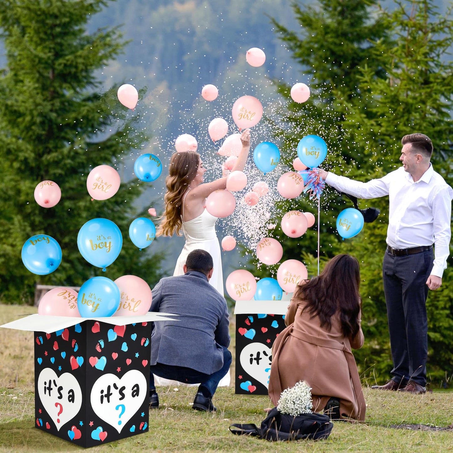 Ireer Gender Reveal Balloon Box with 16 Latex Baby Balloon Release Box Funny Ideas for Gender Reveal Party Decorations Supplies(Boy or Girl)