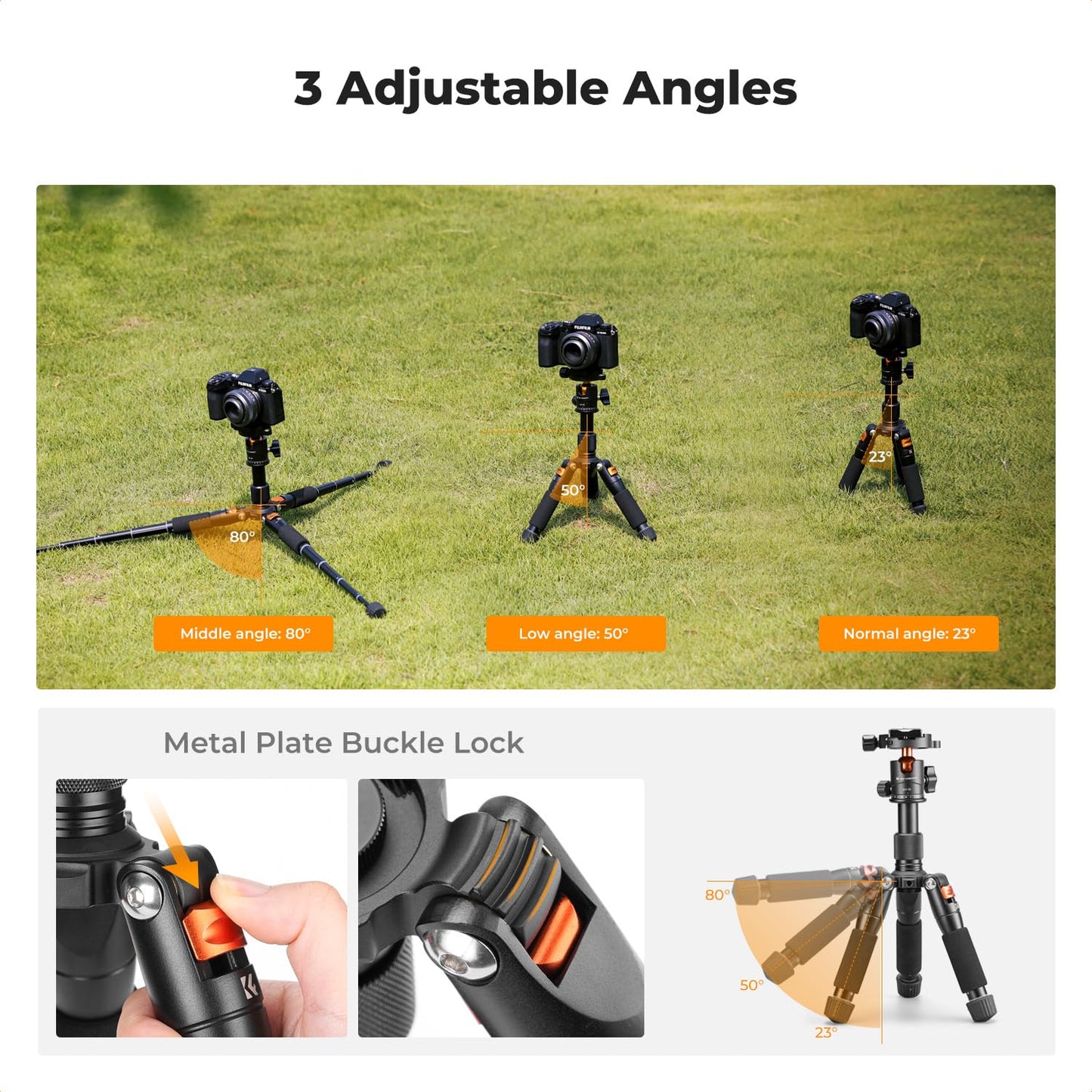 K&F Concept Mini Desktop Tripod, 20.5''/ 52cm Compact Desk Tripod with 360 Degree Ball Head, 1/4 inch Quick Release Plate for Camera Video Camcorder, Load up to 13.22 lbs/6 KG