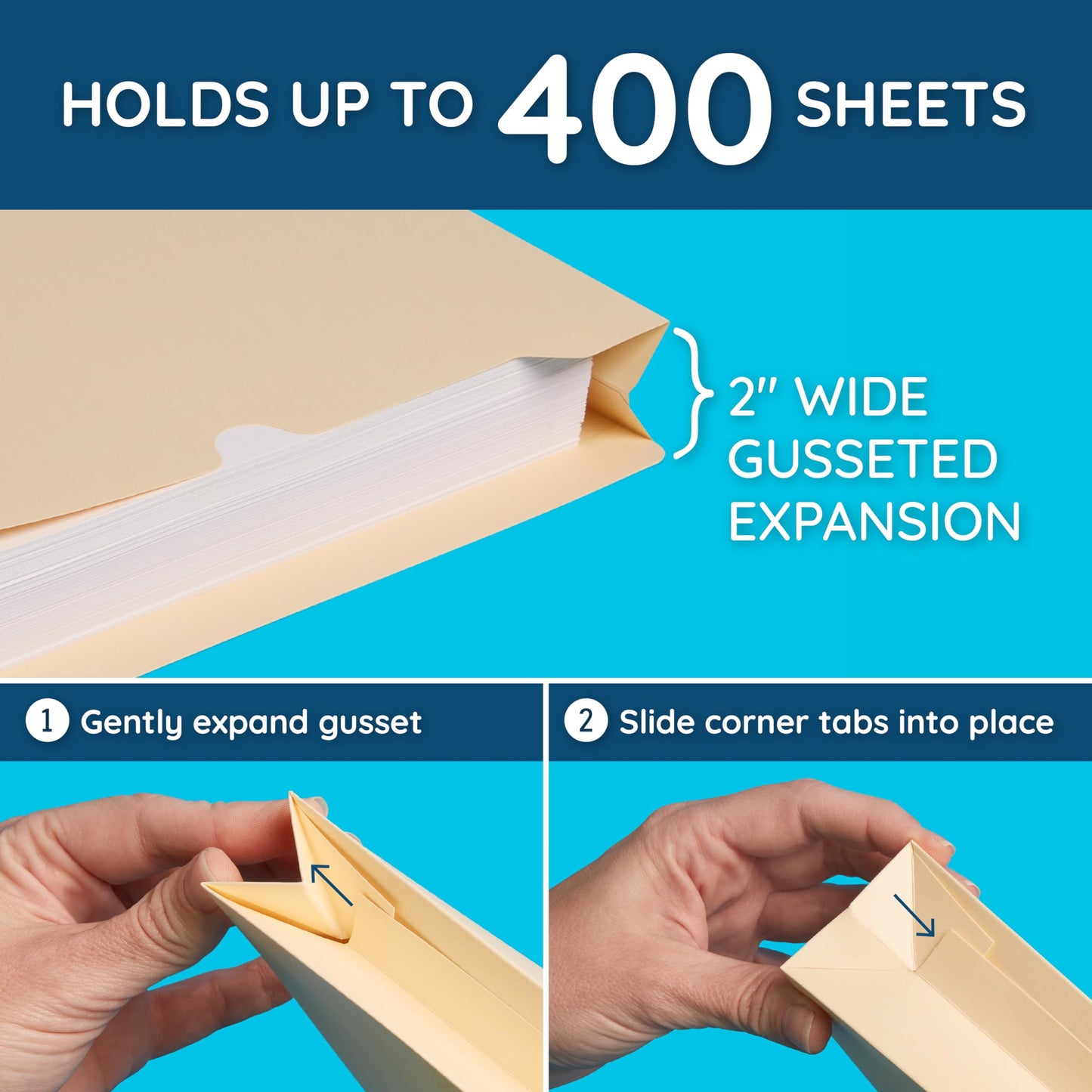 Blue Summit Supplies 2 Inch Manila File Jacket, 50 Folders, Reinforced Straight Cut Tab, Heavy Duty 2 Inch Expansion Pocket, Letter Size, 50 Pack