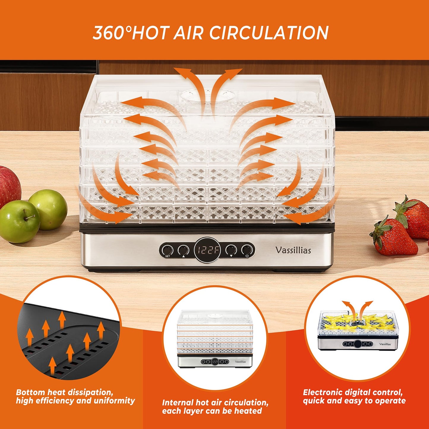 Food Dehydrator Dryer - Dehydrator for Healthy Food, Meat, Jerky, Fruit, Vegetable, Mushroom and Herb, 400W, 158°F, Mini Dryer with 5 BPA-Free Drying Racks and Slide Out Tray, White, Model 904