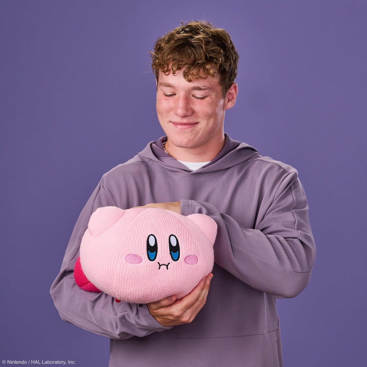 Tomy Nuiguru Knit Kirby Plushies - Hovering Kirby - Officially Licensed Crochet Gaming Plushies with Soft Knit Texture - Valentine's Day Gift for Gamers and Gaming Room Decor - 13 Inch