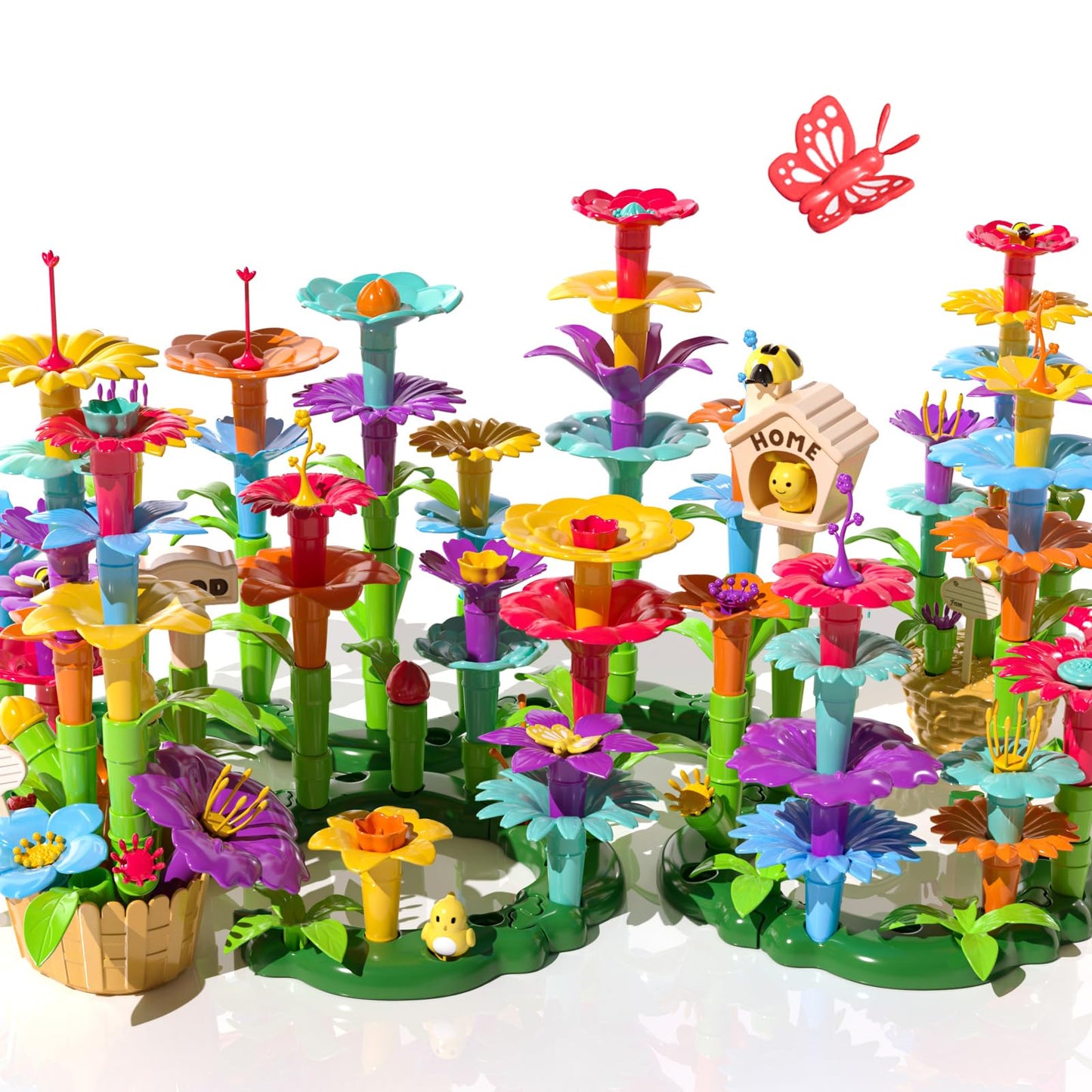 TEMI 138 PCS Flower Garden Building Toys for Girls Toys, Educational STEM Toy and Preschool Garden Play Set for Toddlers 3 4 5 6 7 Year Old Kids Boys Girls, Flower Stacking Toys for Kids Age 3-6
