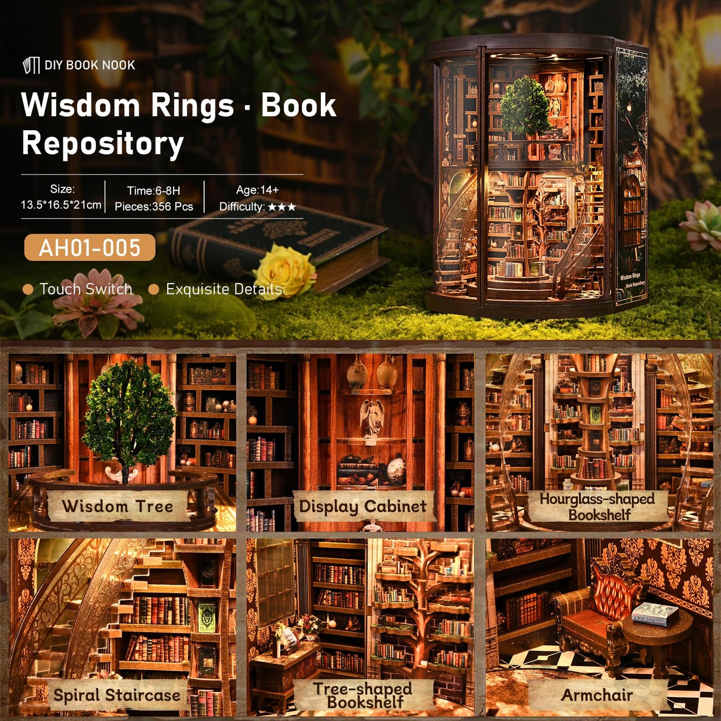 DIY Miniature Dollhouse Book Nook Kit with LED Light, Classical Music Room Theme, Crafts for Adults, Gifts for Family and Friends