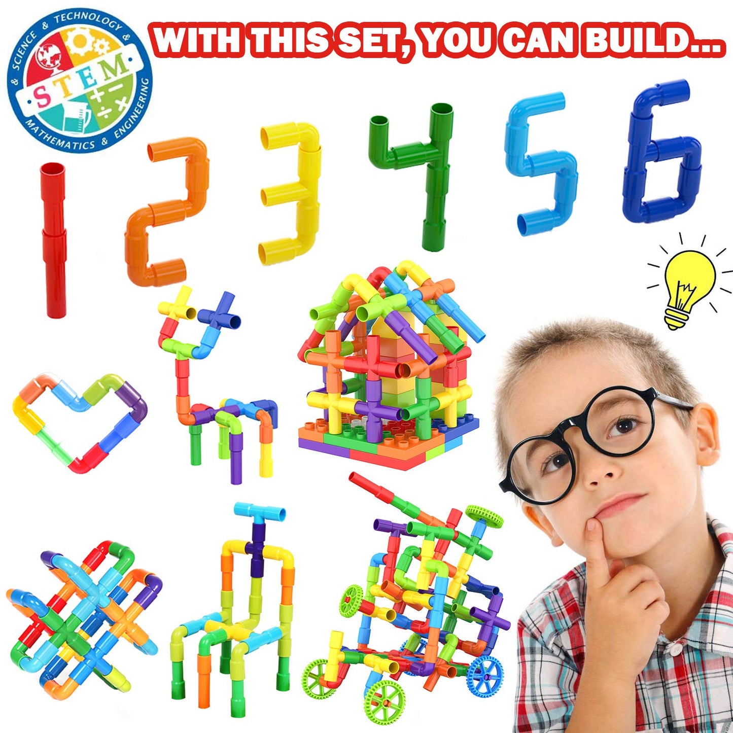 250 Pieces Tube Learning Toy for Toddlers, STEM Educational Containers for Classroom, Preschool Building Toys, Interactive Autistic Sensory Toys, Interactive Gifts