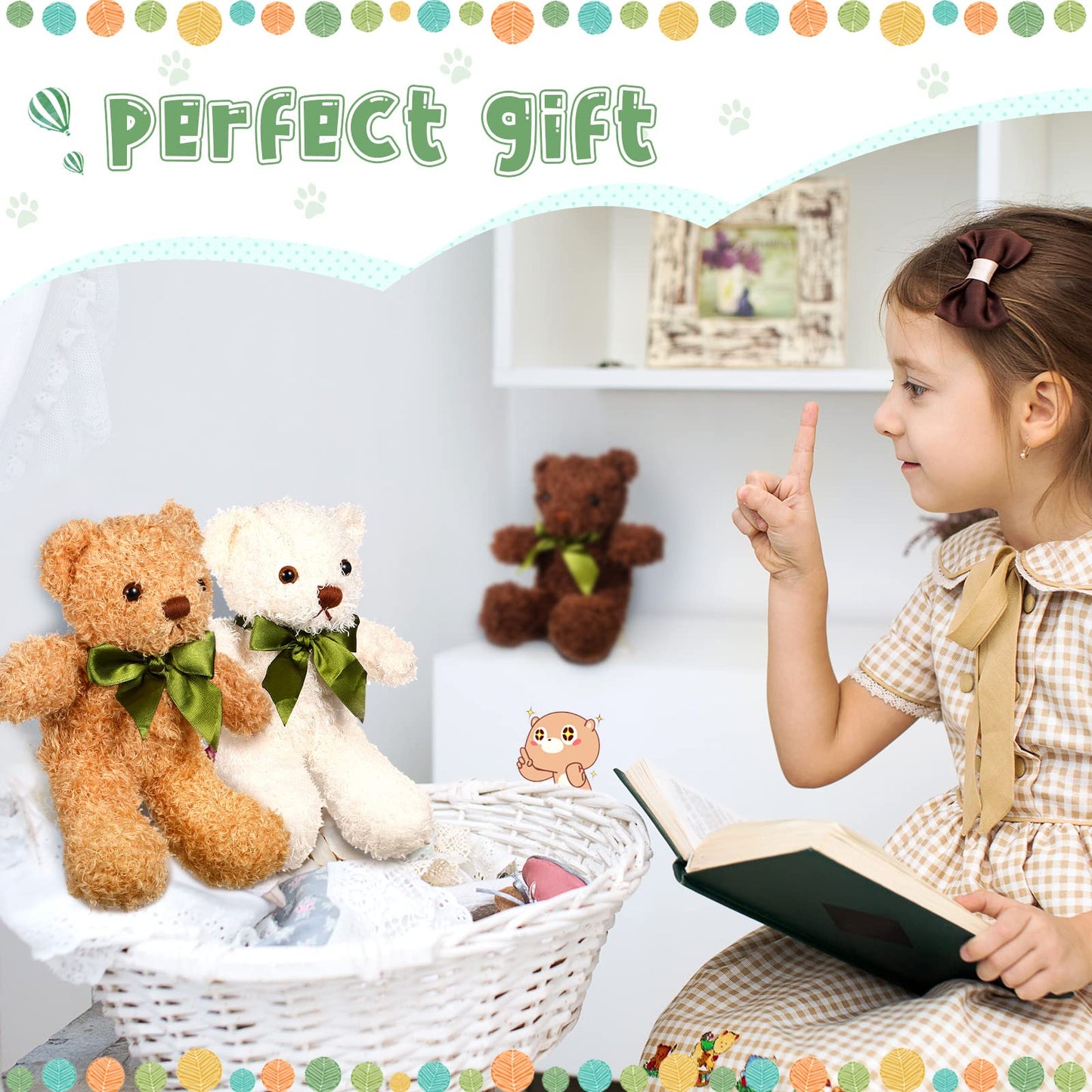 HyDren 15 Pieces Plush Stuffed Bears 10 Inch Cute Soft Stuffed Animal Bear Toy with Bow Tie for Graduation Baby Shower Birthday Party Gift Favors(Golden, Brown, White)