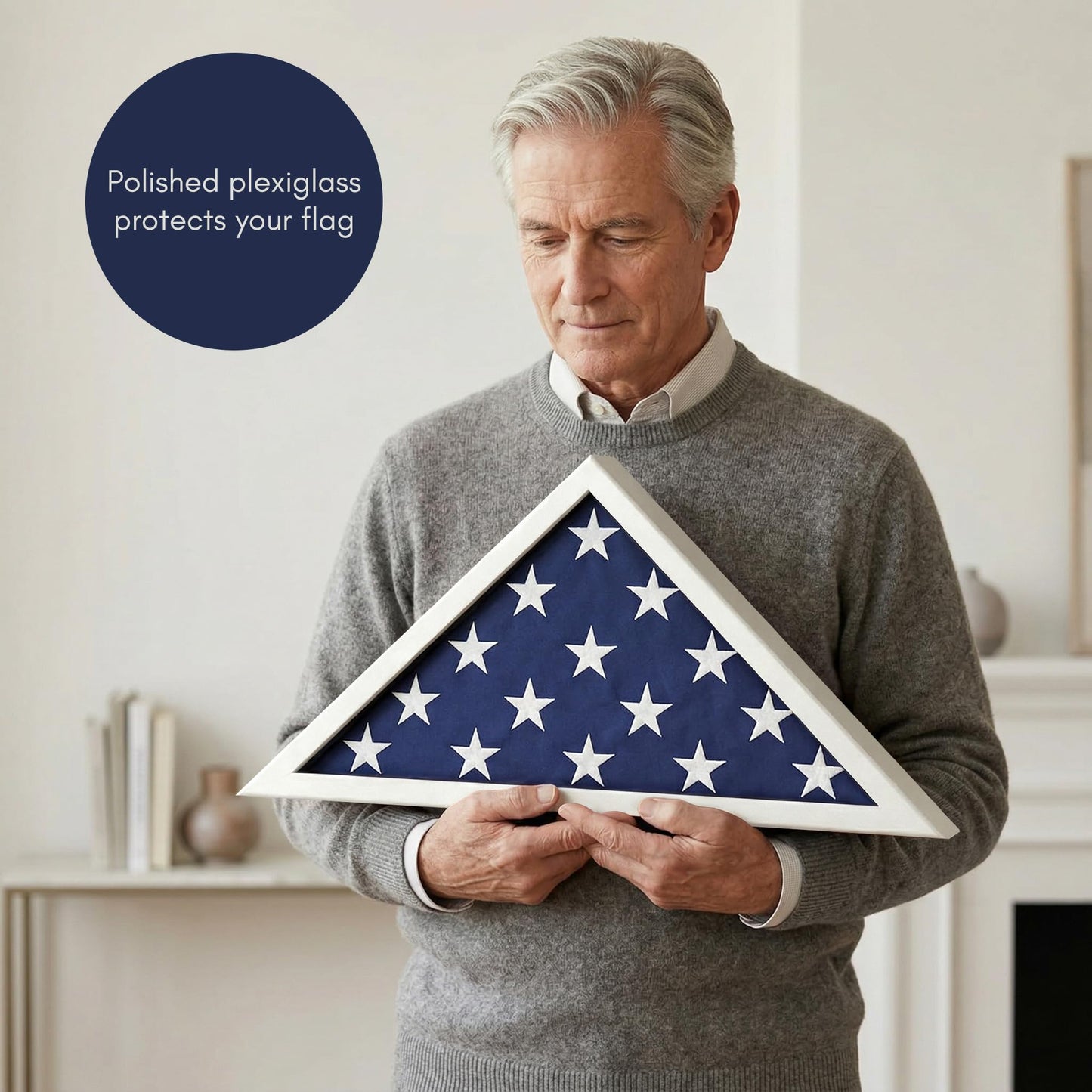 Americanflat Large Flag Display Case for Folded 5x9.5' Burial Flags - Engineered Wood Display Box for Wall or Tabletop - Silhouette Collection - White