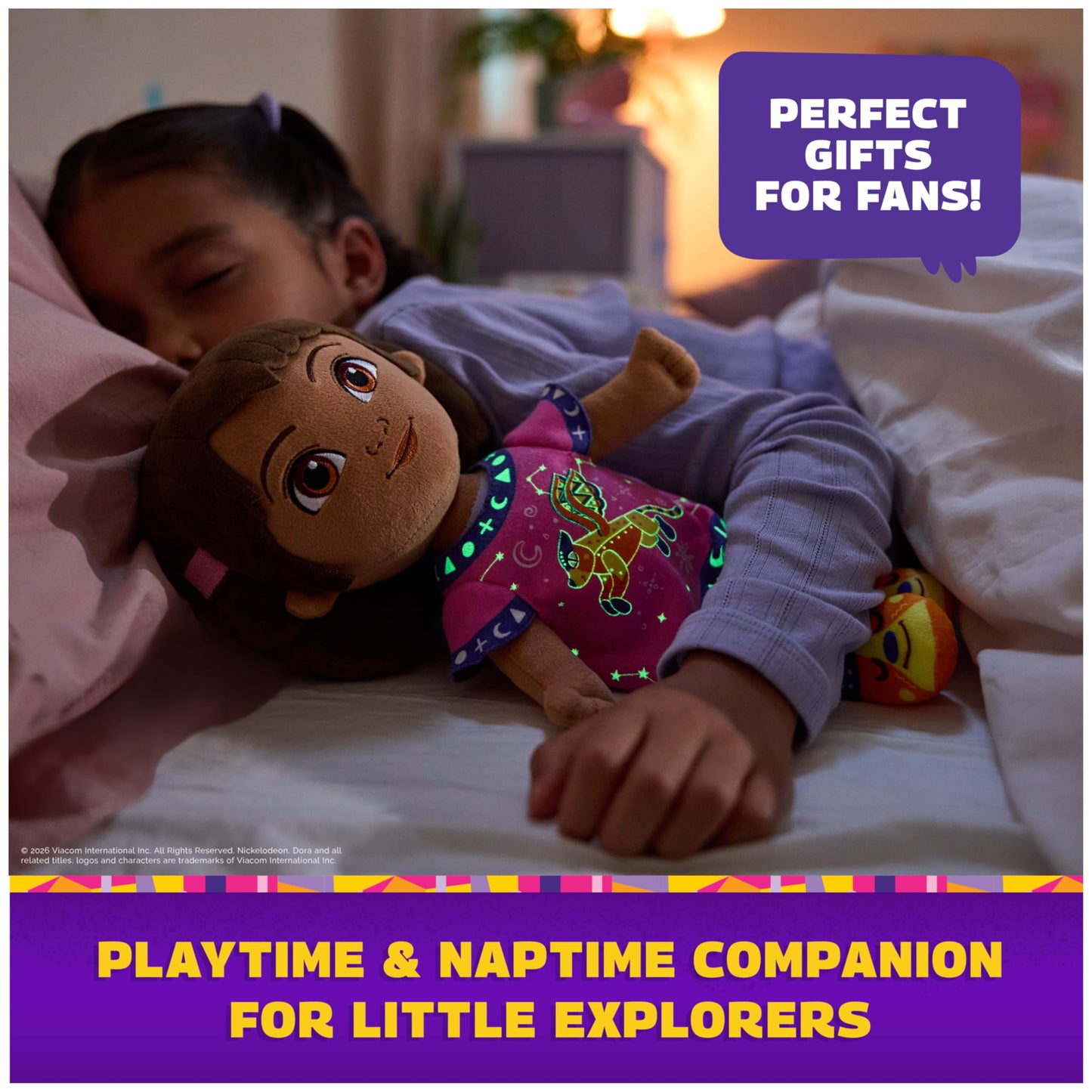 Nickelodeon Dora Official Bedtime Dora Plush Toy, Educational Toys, Glow-in-The-Dark Plush Doll, Sensory Toy for Ages 3 and Up, 13”