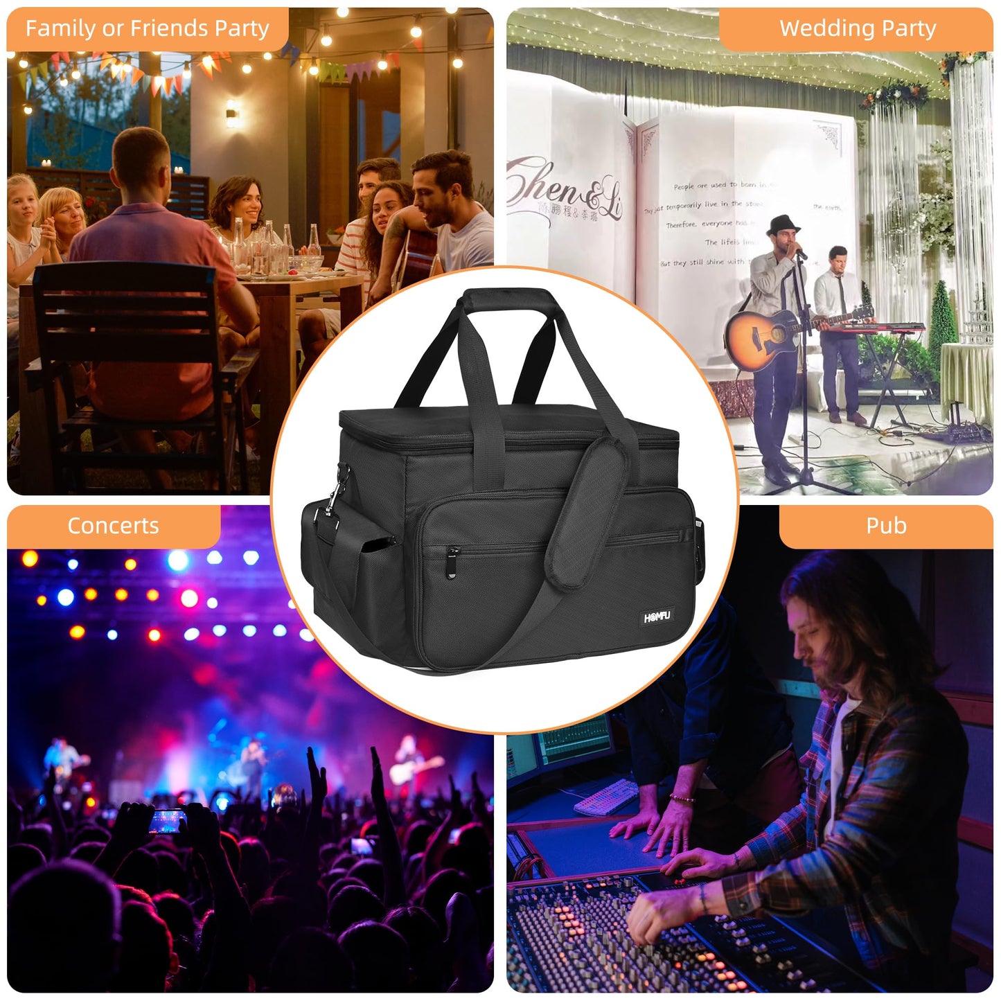 Homfu DJ High Capacity Band Equipment Bag-DJ Gig Gear Bag with Detachable Padded Bottom Dividers,DJ Cable File Storage Organizer Bag for USB,DJ Equipment,Musicians Accessories,Travel,Sound Equipment