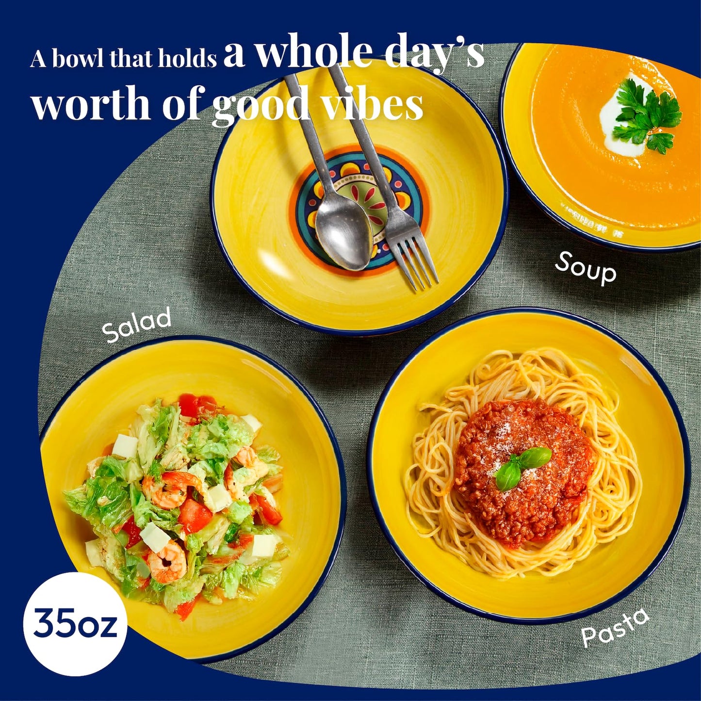 Bico Tunisian Pasta Bowls, 35oz Salad Bowl Set of 4, Large Ceramic Serving Dinner Bowls for Soup and Cereal, Microwave and Dishwasher Safe, Gift for Housewarming and Thanksgiving