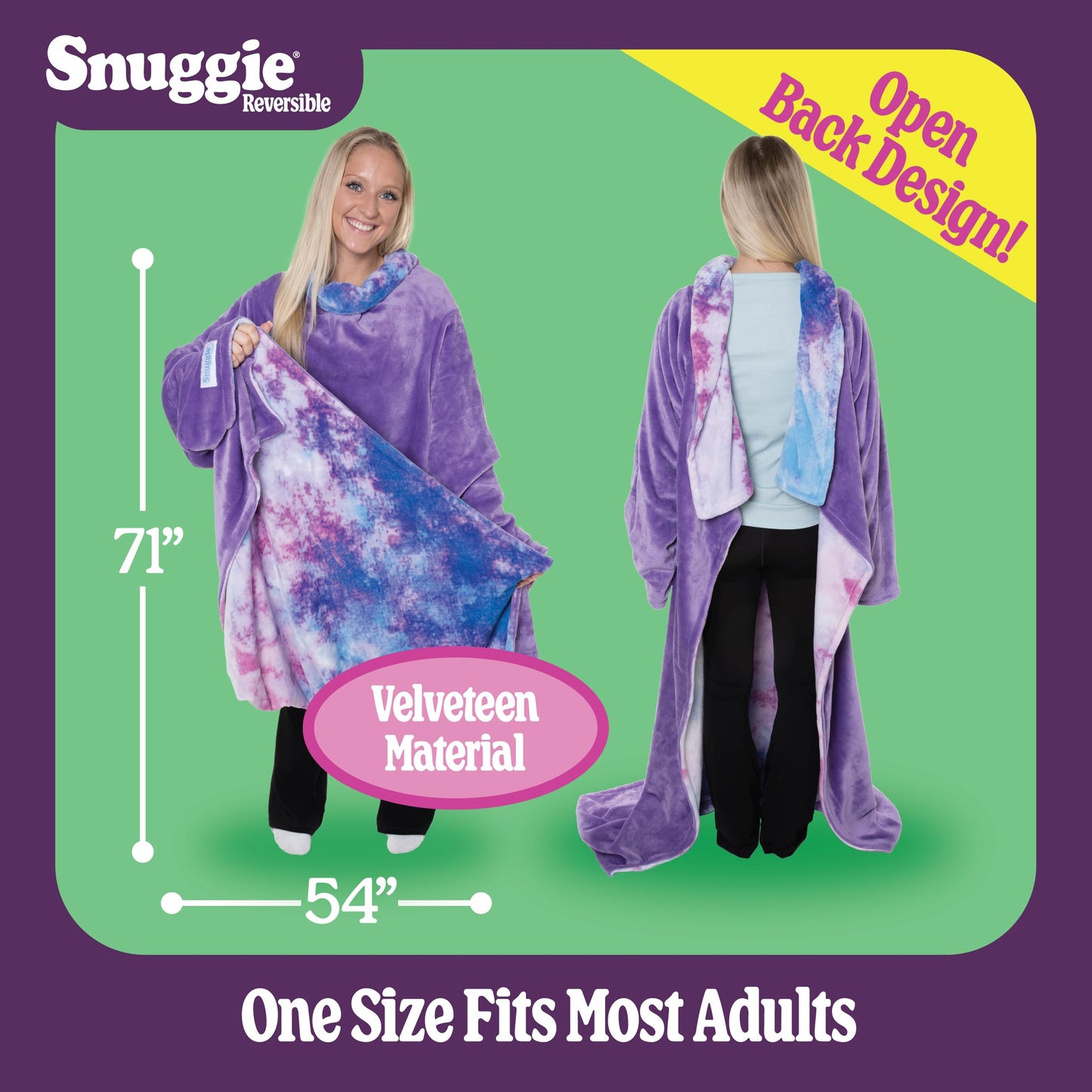 Snuggie The Original Wearable Blanket With Sleeves & Pockets | Reversible Throw for Adult Men & Women, Machine Washable, Gift for Holidays, As Seen on TV | One Size, Tie Dye/Purple, 71 x 54