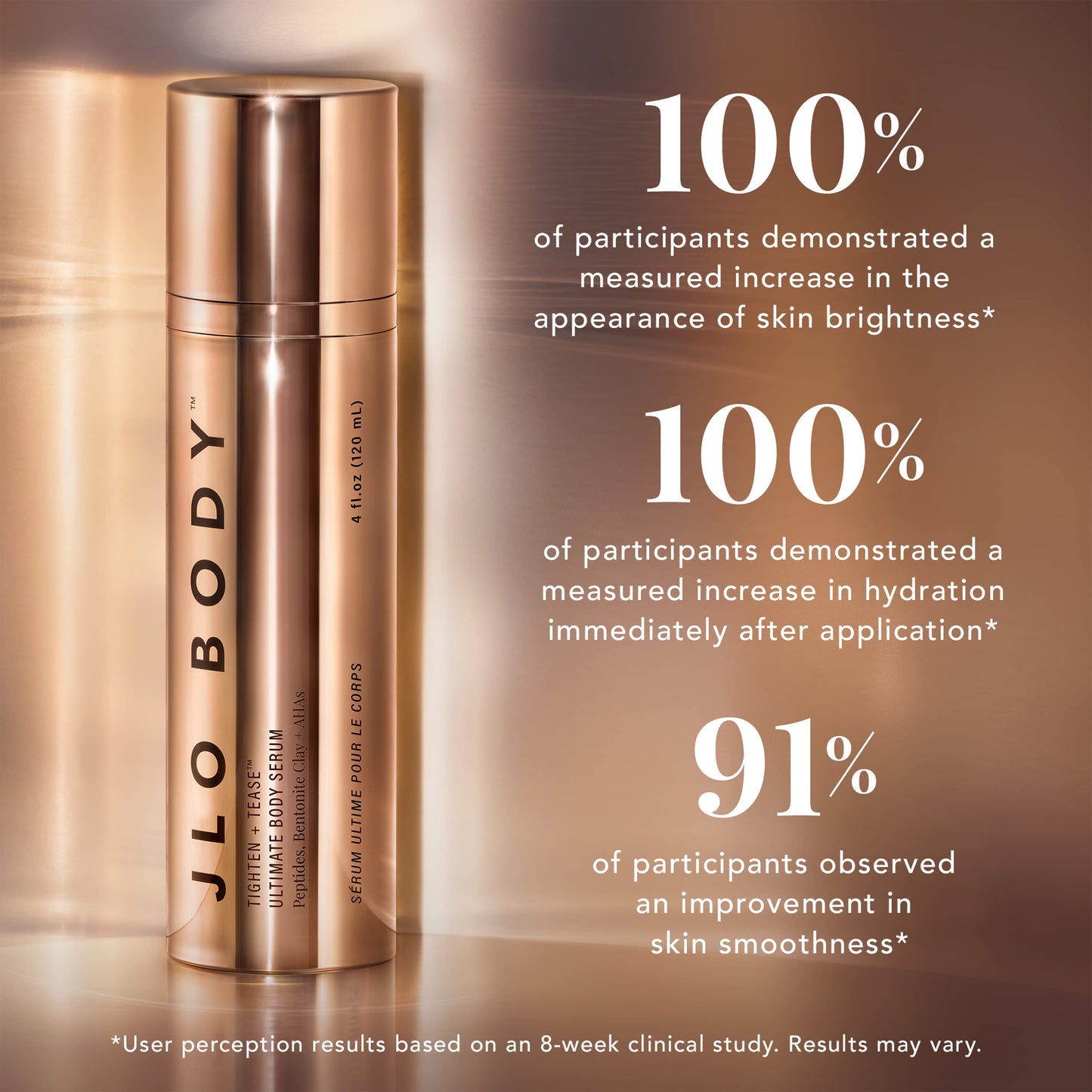 JLO BEAUTY Tighten + Tease™ Ultimate Body Serum | Enriched with Peptides, Niacinamide, Bentonite Clay + AHAs, Evens Skin Tone | 4.06 Oz