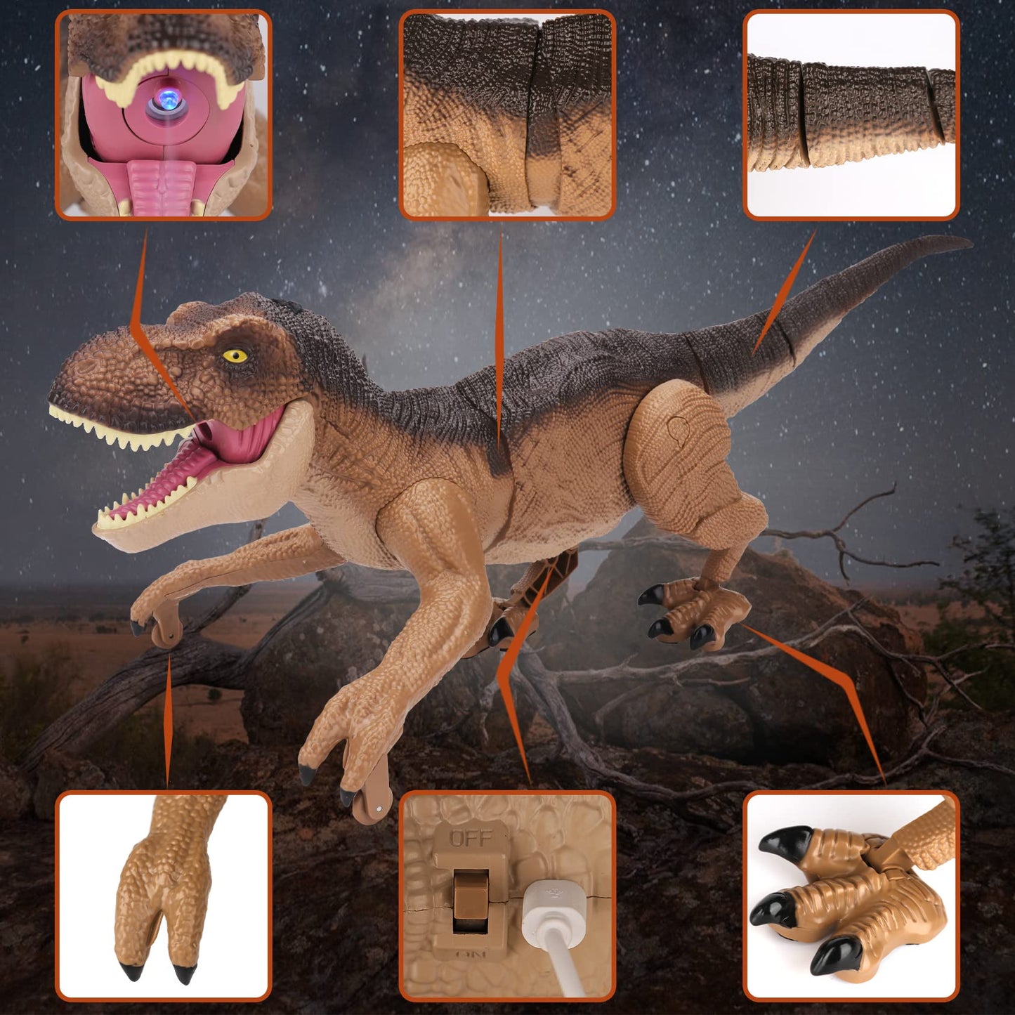 IQKidz Remote Control Dinosaur Toys for Boys 3 4-7 8-12- RC Realistic Big T-Rex Gifts for Kids, Interactive Dino with Light Roar Spray Touch Sensing