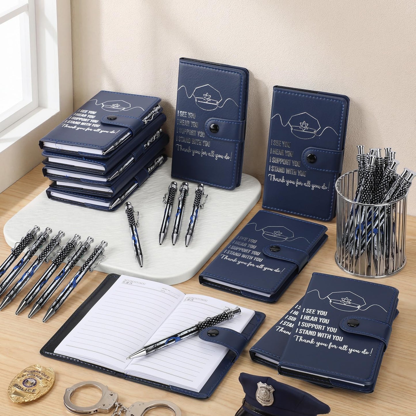 Resurhang 20 Sets Police Officer Gifts Bulk Pocket Leather Notebooks with Ballpoint Pens Thank You Gift for Policeman Retirement Law Enforcement Police Academy Graduation Cop Fathers Day