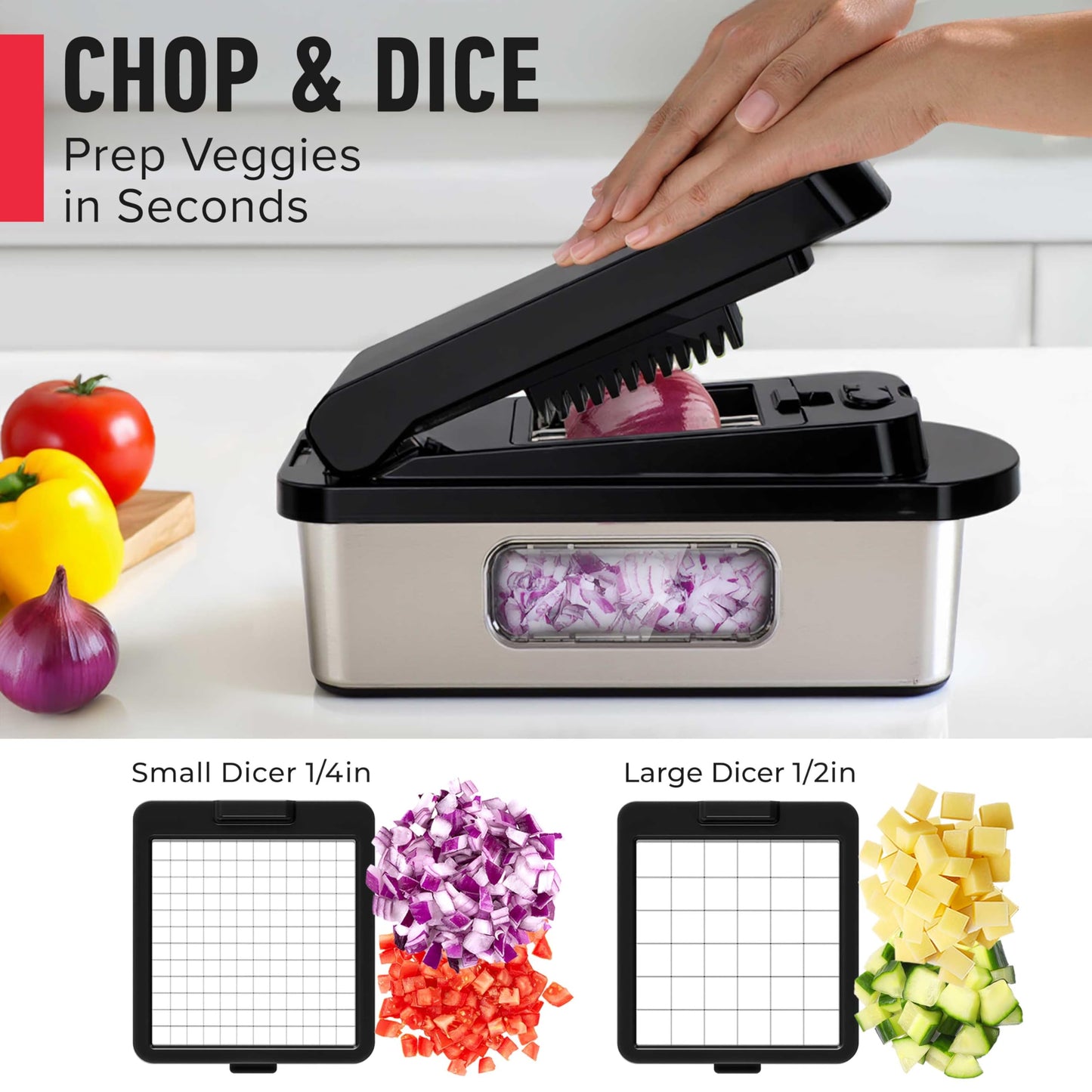 MUELLER HOME Pro-Series 10-in-1, 8 Blade Stainless Steel Multi Vegetable Chopper And Mandoline Slicer, Kitchen Tools and Gadgets, Food and Veggie Chopper, Mincer, Dicer, French Fry Cutter, Black