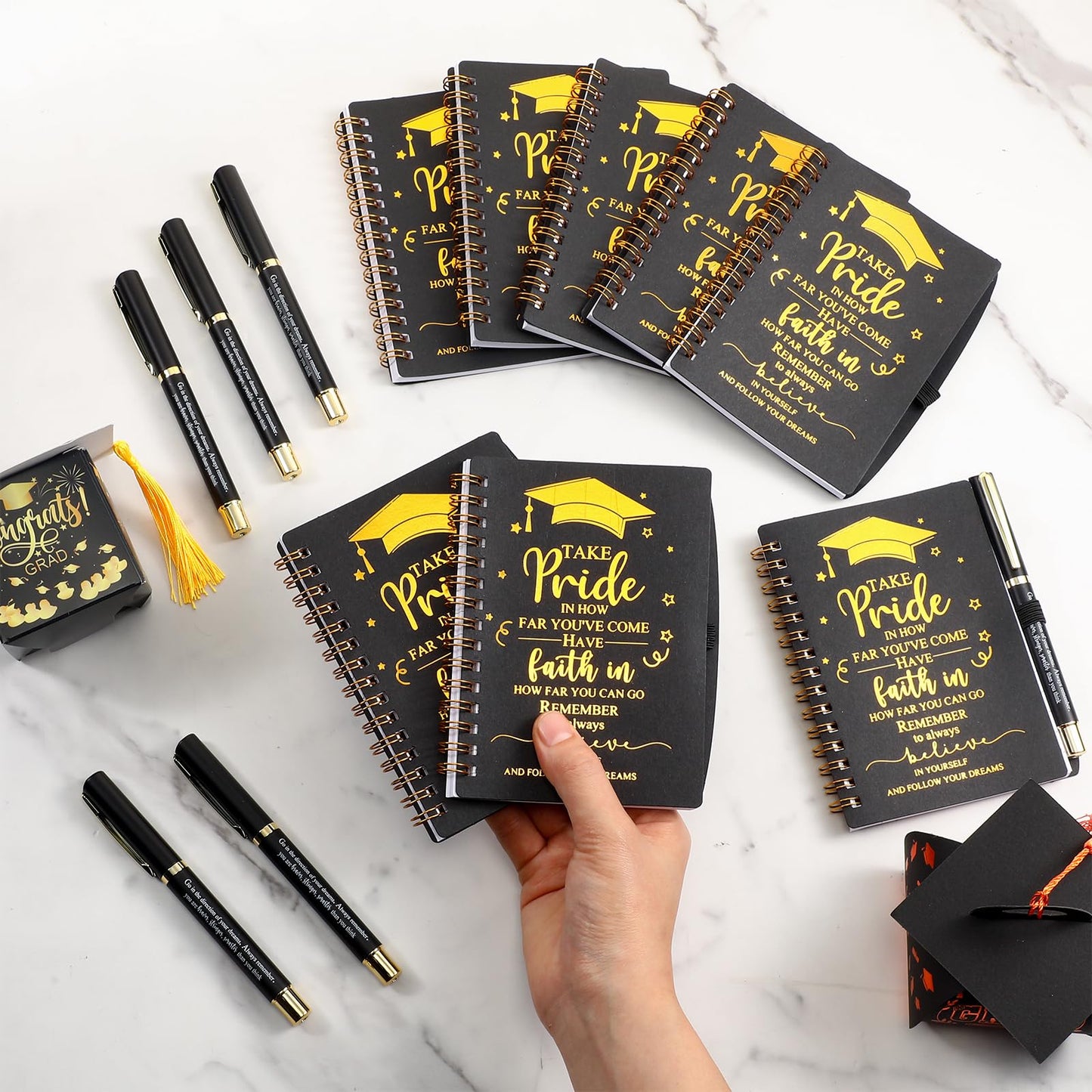 FillTouch 20 Sets 2026 Graduation Gifts Bulk Inspirational Spiral Journal with Motivational Pen Kraft Notebooks Class of 2026 Gifts for College Graduate (Black)