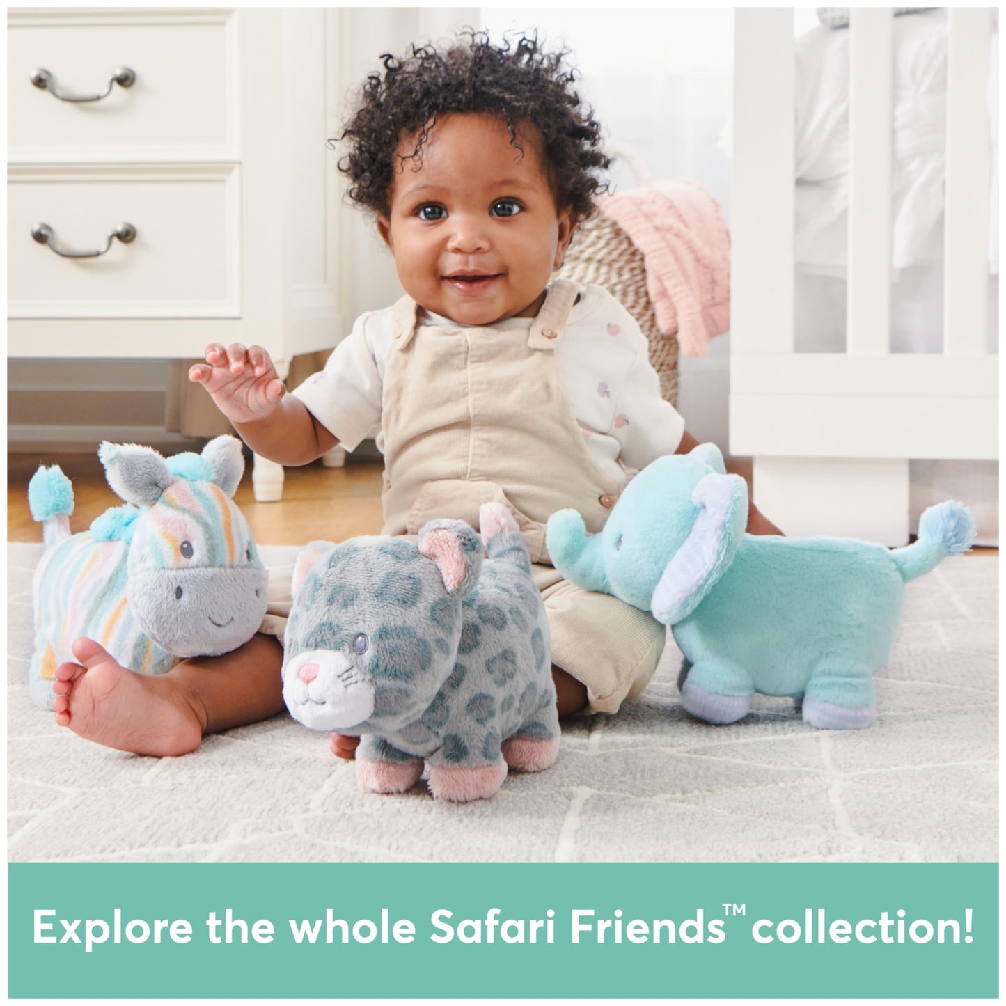 Baby GUND Safari Friends Elephant Pull-Down Musical Plush, Travel Friendly Sensory Toy with Stroller Loop for Ages 0 and Up, Blue, 12”