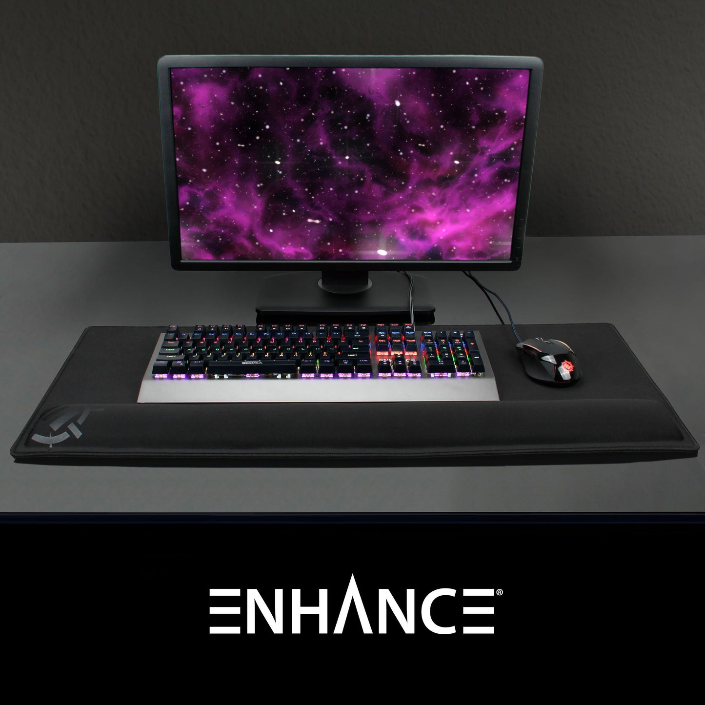 ENHANCE XXL Large Mouse Pad for Desk with 2XL Ergonomic Memory Foam Wrist Rest Support (31.5 x 13.78 x 1 inches) - Desk Pad with Anti-Fray Stitching & Soft Cushion Mat Surface, Designed in the U.S.