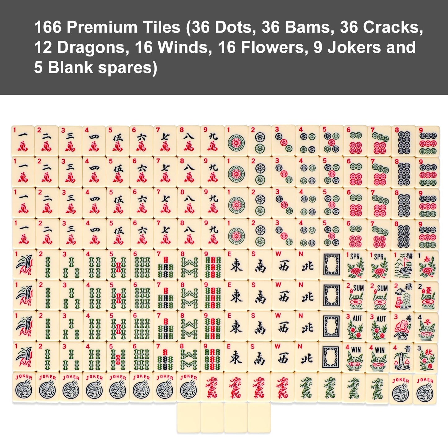GUSTARIA Set of American Mahjong Tiles, 166 American Mah Jongg Tiles with Ivory Color(1.2”,Tiles Only Set)