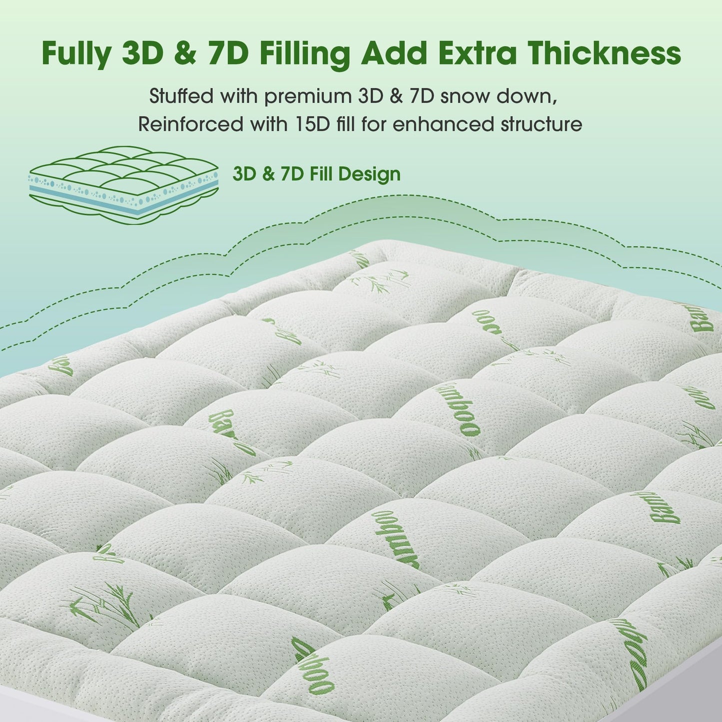 Mattress Pad King Size, Cooling Pillow Top Mattress Topper, Ultra Soft Viscose Made from Bamboo, Breathable for Hot Sleepers, Deep Pocket 8"-20", Green
