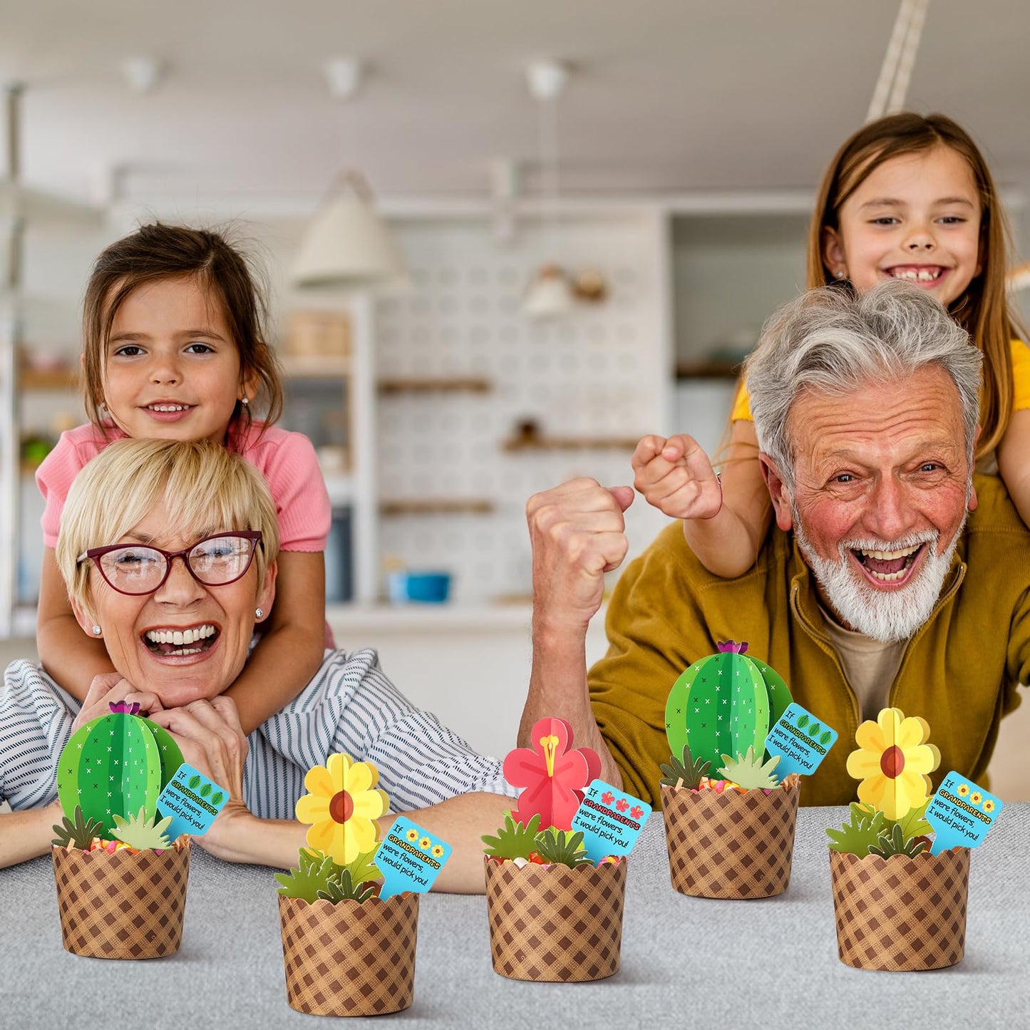 Motipuns 30 Set Flower Craft Kits for Grandparents Day Grandparents Day Gifts Bulk Grandparents Appreciation Week Flower Bouquet Craft Make Your Own Plant Set DIY Thankful Gift Craft Fun Activities