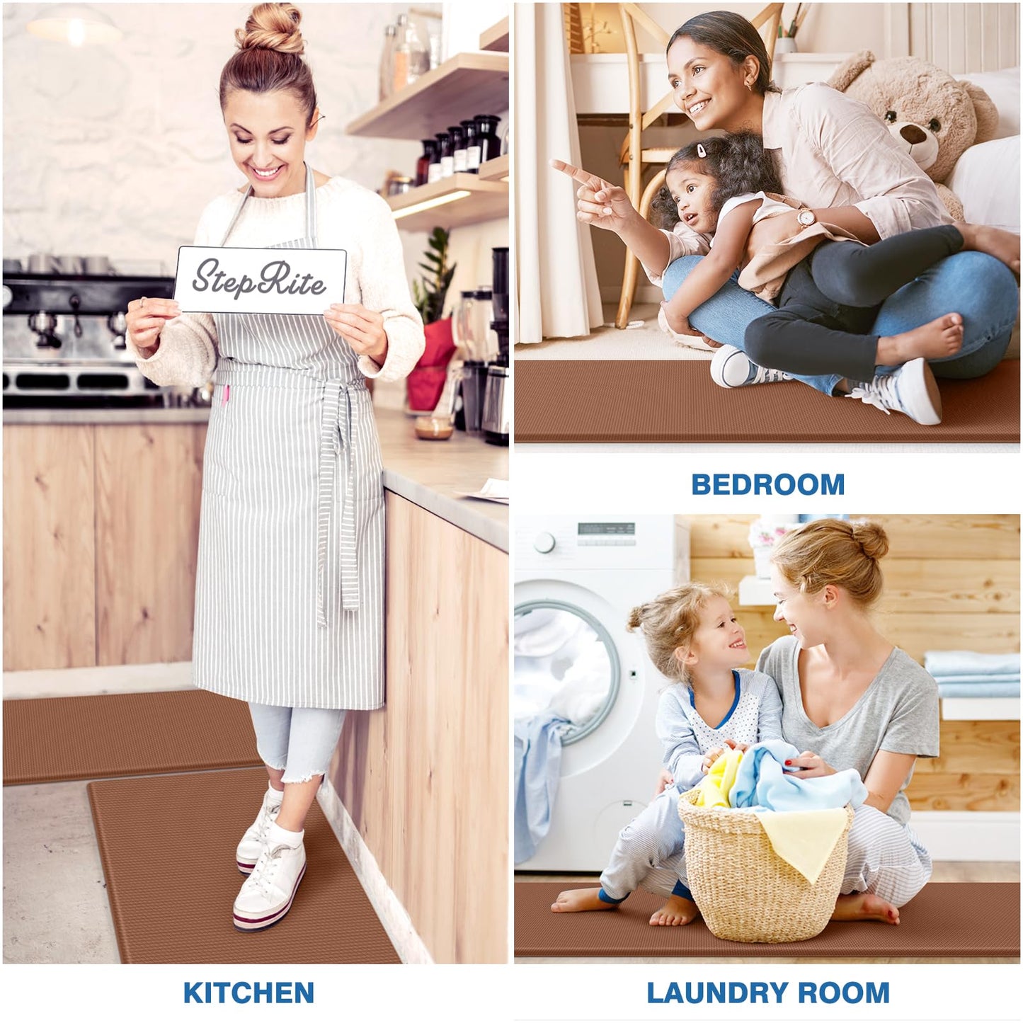StepRite Kitchen Mats, 2PCS Kitchen Rugs, Cushioned Anti Fatigue Kitchen Mats for Floor, Non-Slip Standing Desk Mat, Waterproof Kitchen Rug Set for Floor, Office, 17.3"x30"+17.3"x47", Terracotta Brown