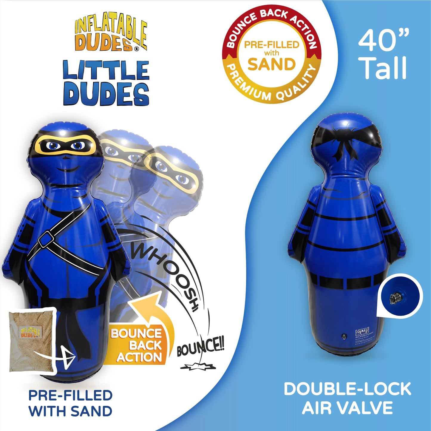 INFLATABLE DUDES Small Ninja 40 Inches -Kids Punching Bag | Already Filled with Sand| Bop Bag | Premium Inflatable Toy| Punching Bag for Kids| Bounce-Back | Indoor Outdoor -(Little Dudes- Nobi)