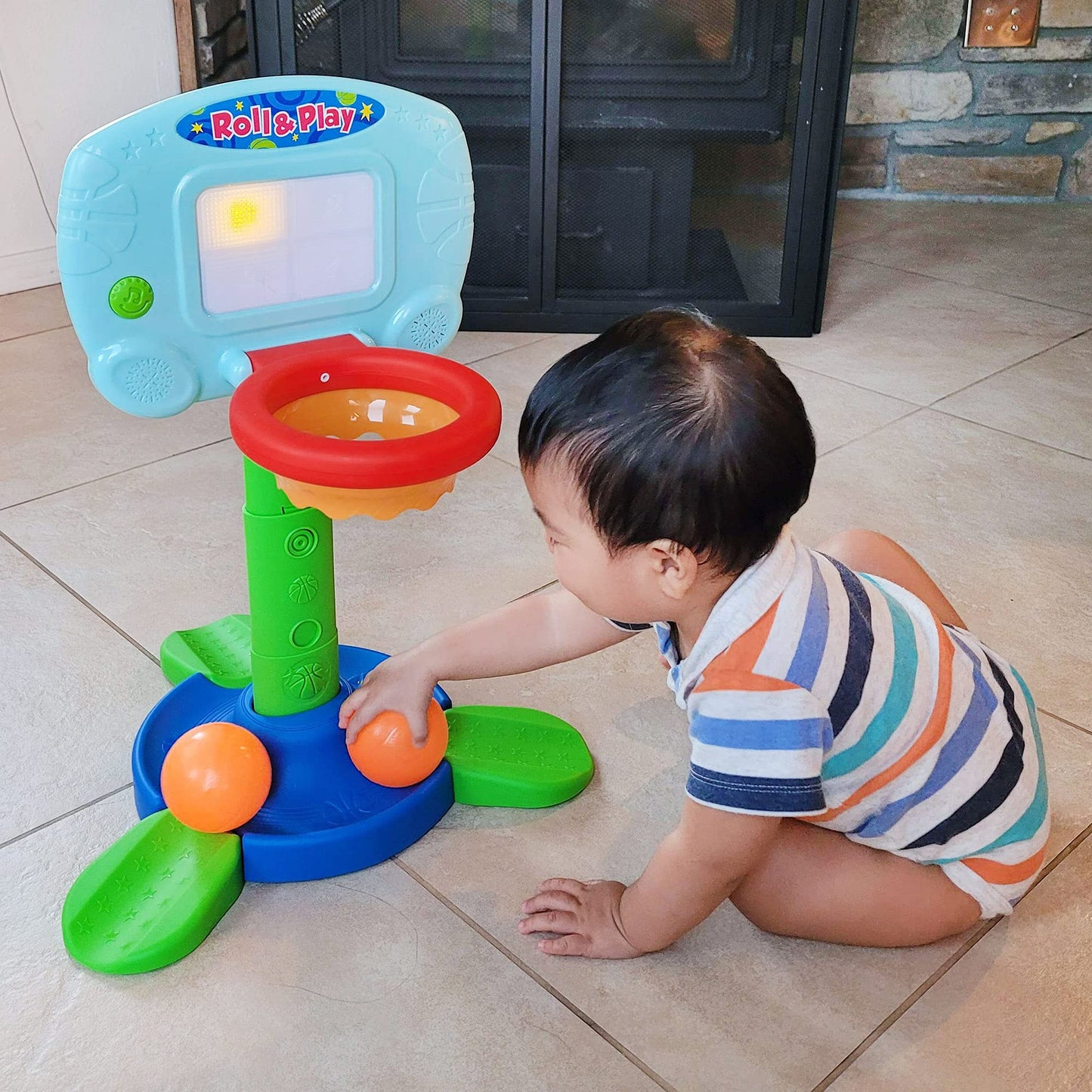 LotFancy Basketball Hoop for Kids Toddlers 18m-3y, Infant 2 in 1 Adjustable Sports Toy Set, Baby Interactive Learning Toy, with Light and Music, Indoor Basketball Game, Battery Include