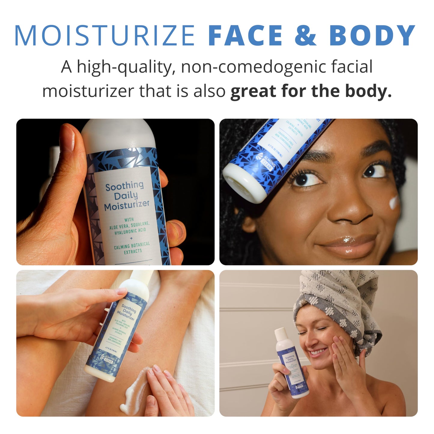 Almond Clear Soothing Daily Moisturizer | Lightweight Hydrating Moisturizer for Acne-Prone Skin on Face and Body | Mandelic Acid, Aloe Vera, Squalane, Hyaluronic Acid & Botanical Extracts | 6.7 oz