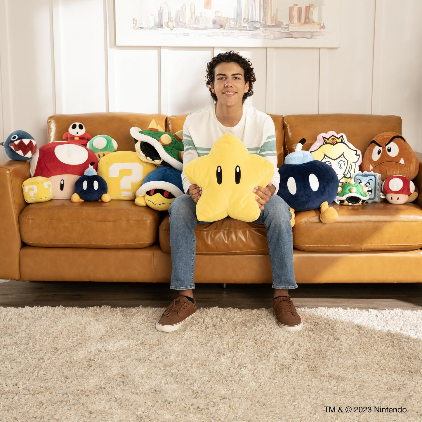 Club Mocchi Mocchi- Super Mario Plush - Super Star Plushie - Squishy Collectible Mario Toys and Plushies - 15 inch
