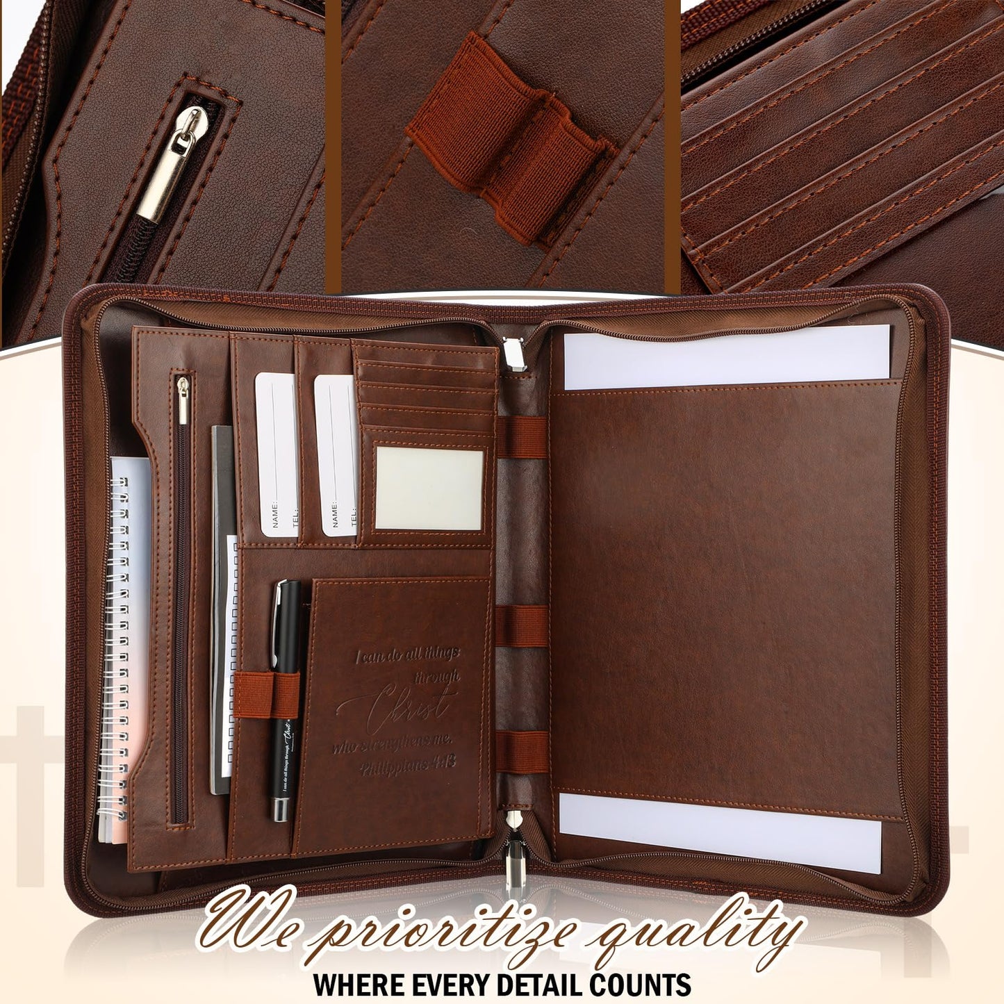 Fuyoooo 3 Pcs Father's Day Christian Gifts for Church Men Pastor's Appreciation Gifts Leather Bible Verse Portfolio Scripture Notebook Bible Pen Religious Coworkers Pastor(Philippians 4:13)