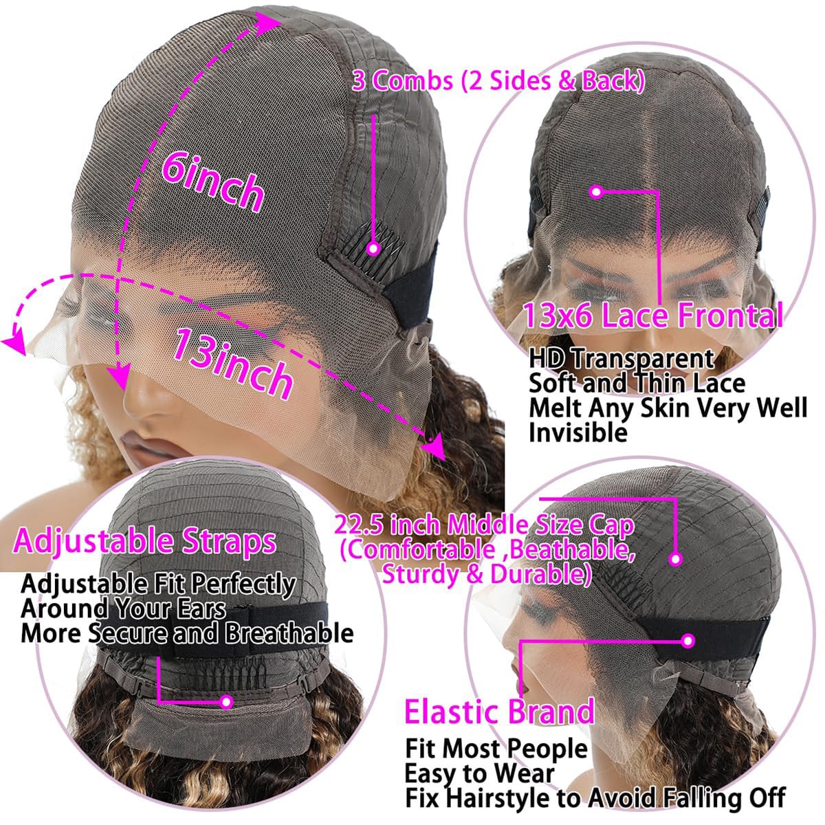 Tascal Highlight Ombre Transparent 13x6 Lace Front Wigs Human Hair Honey Blonde 4/27 Deep Wave Lace Front Wigs Human Hair for Black Women (26 Inch)