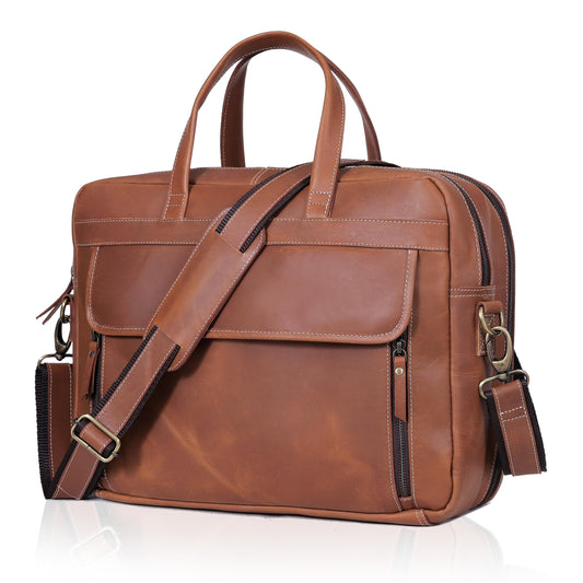 18 Inch Full Grain italian Leather Briefcase for Men, Top Choice Gifts, Handcrafted Laptop Bag (TAN) (16 inch)