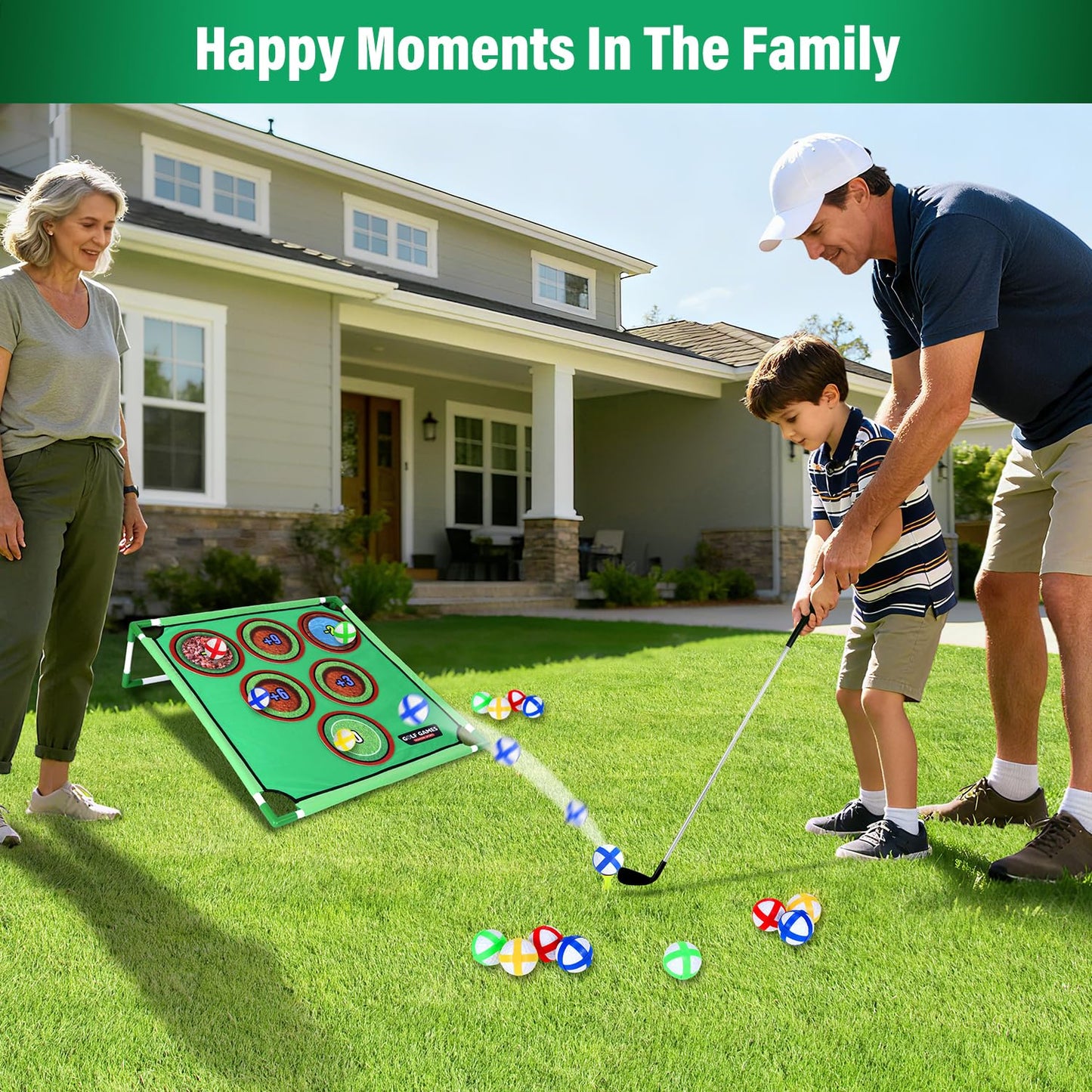 UMMNPR Golf Chipping Game Set, 20 Velcro Balls, 6 Hole Covers, Hitting Mat, Putting Mat, Carrying Bag, Indoor Outdoor