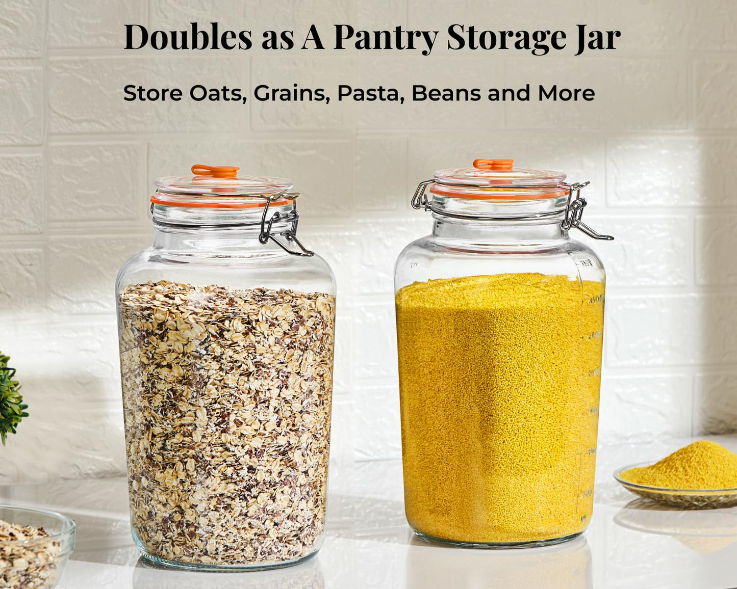 Glolaurge 1 Gallon Fermentation Jars, 2 Pack Glass Fermentation Kit with Airlocks & Weights, Wide Mouth Fermenting Jars for Sauerkraut, Kimchi, Pickles, Mead & More
