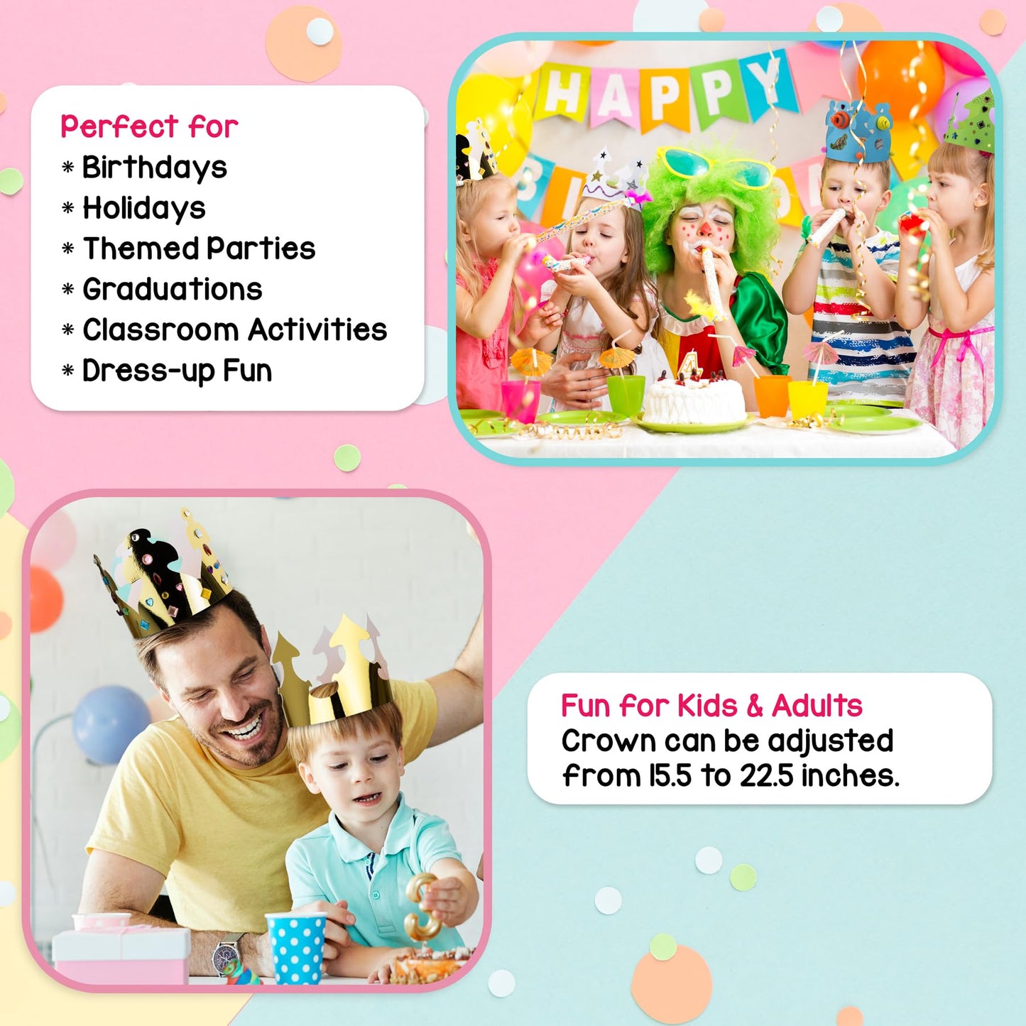 Hygloss Products Gold Paper Party Crowns – Made in the USA, 24 Pack