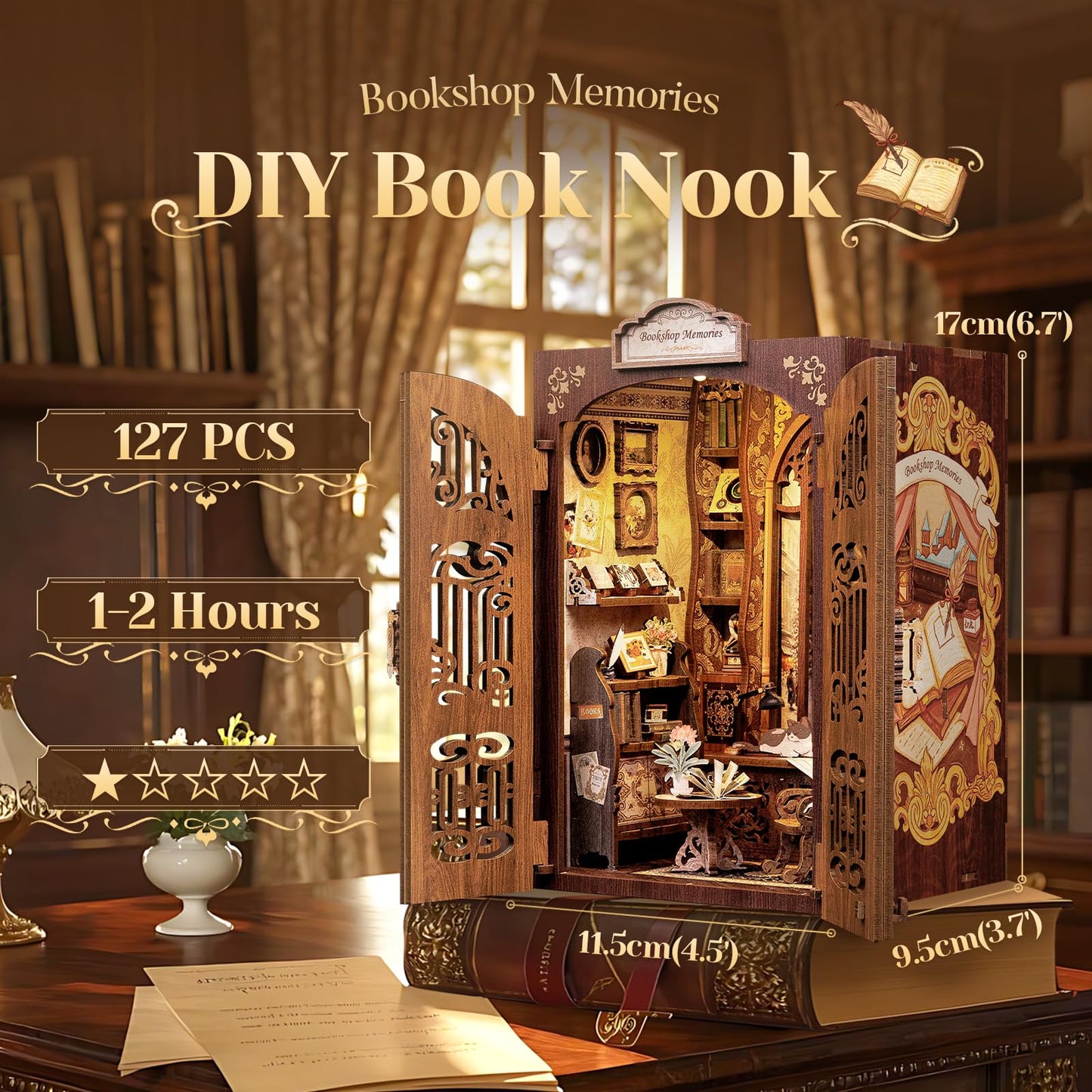 CUTEBEE Book Nook Kit, DIY Miniature House Kits for Adult and Teens, Dollhouse Mini Booknook Music House Bookshelf, DIY Craft Gifts for Family and Friends（Memories Music Bookshop）