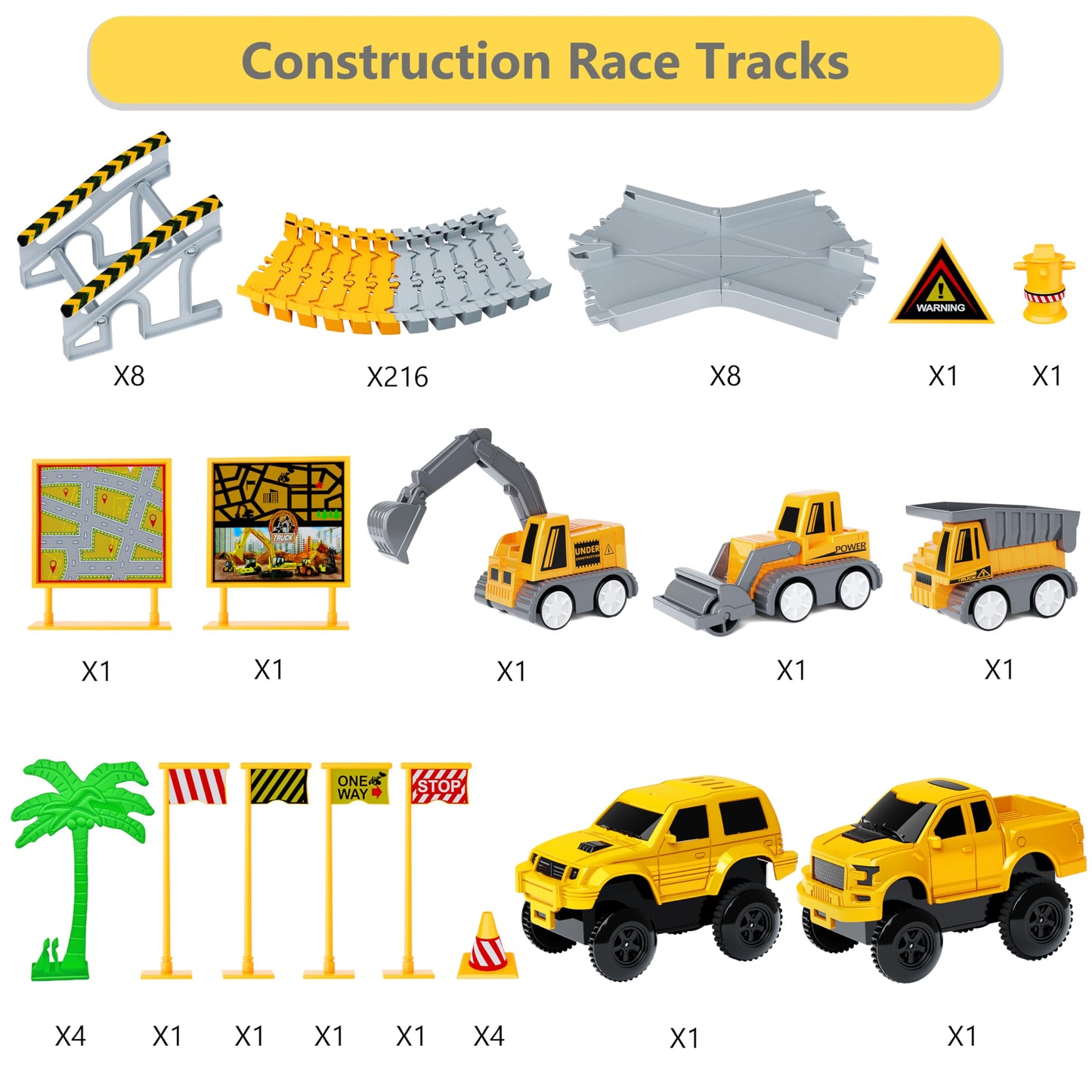 Toys for Kids 253 Pieces Building Race Track Toy for 3 4 5 6 7 8 Year Old Boys 5 Pieces Truck Building and Flexible Track Set to Create