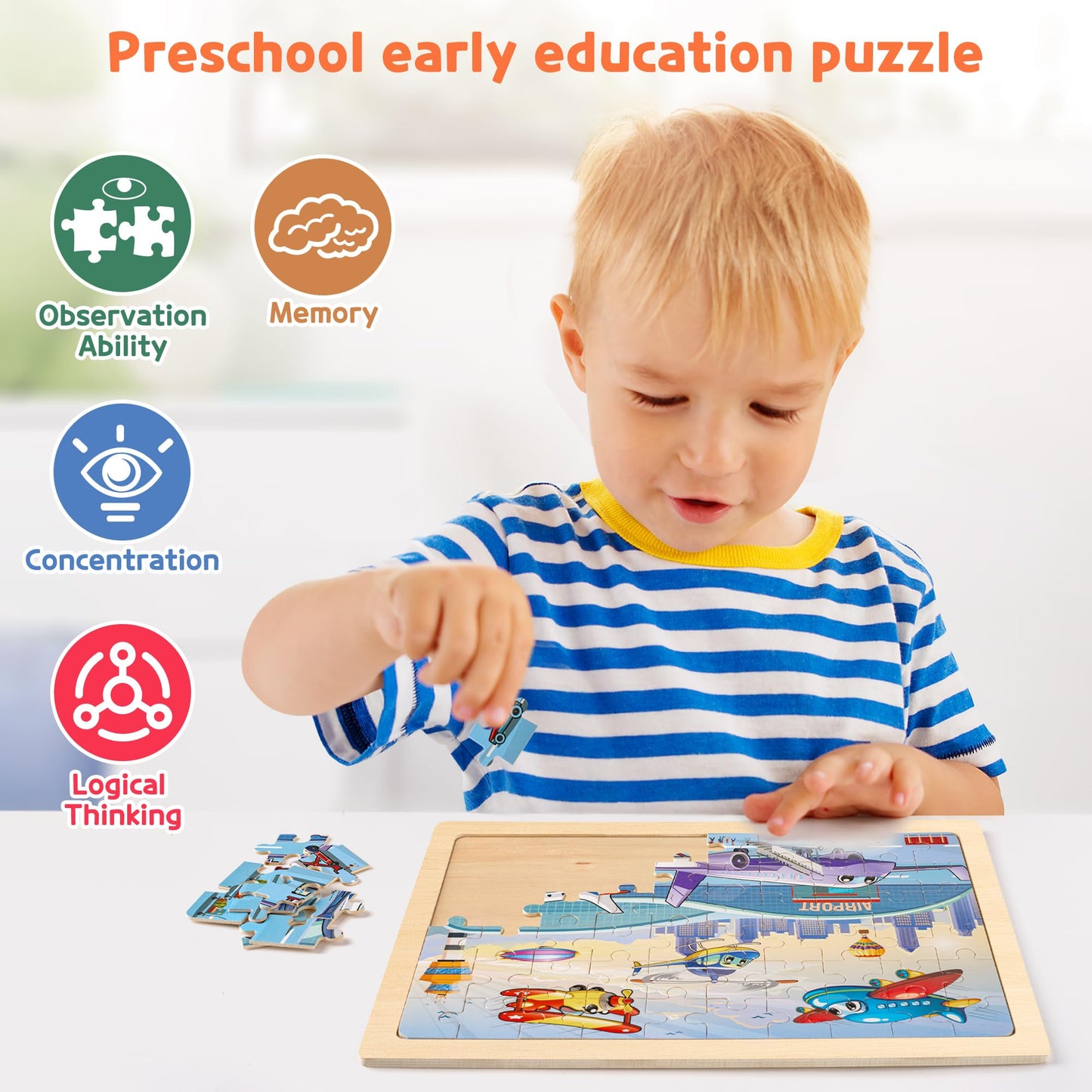 SYNARRY Wooden Vehicle Puzzles for Kids 3-5, 6 Packs 60 PCs Jigsaw Puzzles for Kids 4-8 Years Old, Wood Kids Puzzles Ages 5-8, Preschool Educational Toys Gifts for 3 4 5 6 7 8 Year Old
