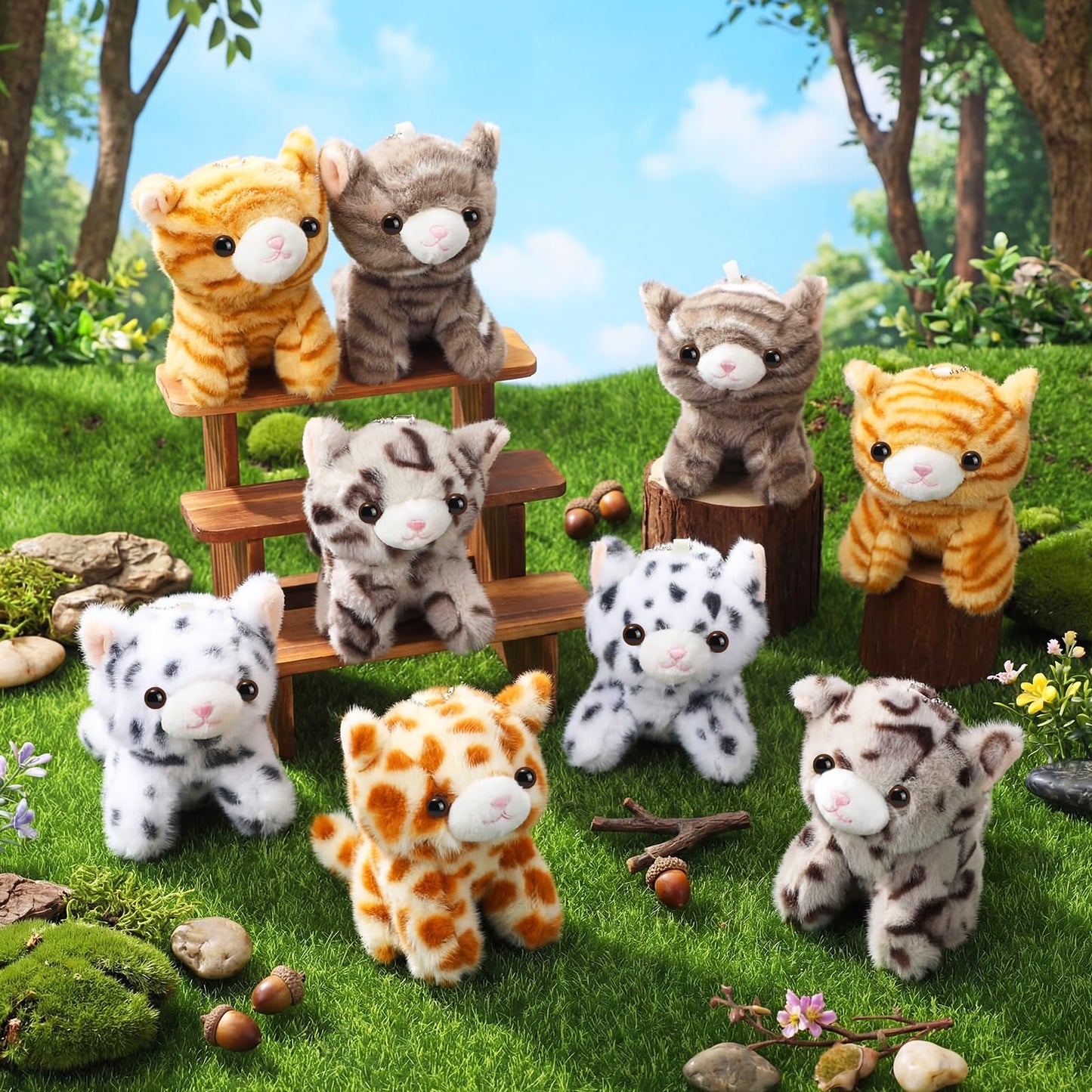 Shappy 25 Pcs Cat Stuffed Animals Bulk Small Stuffed Kittens Assorted Soft Fluffy Kittens Cat Themed Party Gift Favors for Birthday Easter Stuffers