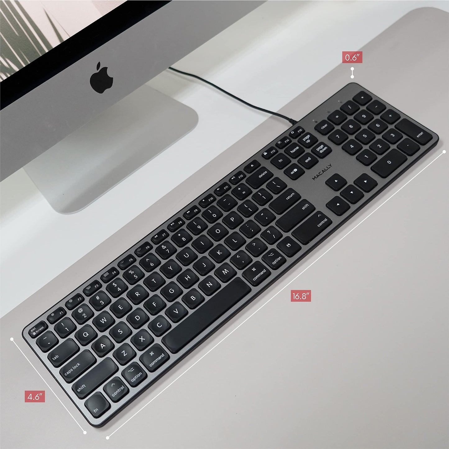 Macally Backlit Mac Keyboard Wired - Quiet, Sleek, and Functional - 3 Brightness Levels, 107 Keys - 5ft USB Wired Apple Keyboard - Backlit Wired Keyboard for Mac, iMac, MacBook Pro/Air - Space Gray
