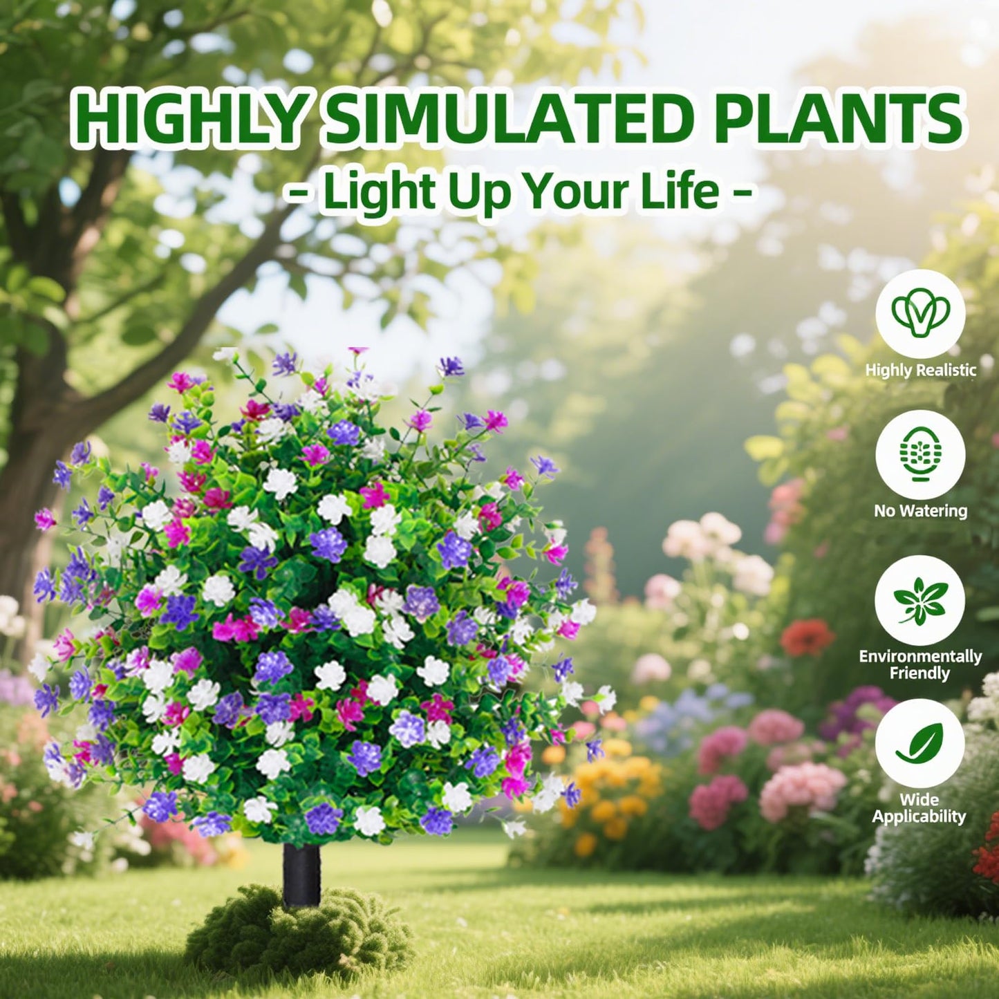 Artificial Boxwood Topiary Ball Tree Outdoor Set of 2,UV Resistant Fake Topiary Balls Flowers with Spike, Realistic Faux Shrubs Plants Bushes Greenery for Spring Porch Outdoor Planter Diameter15.8
