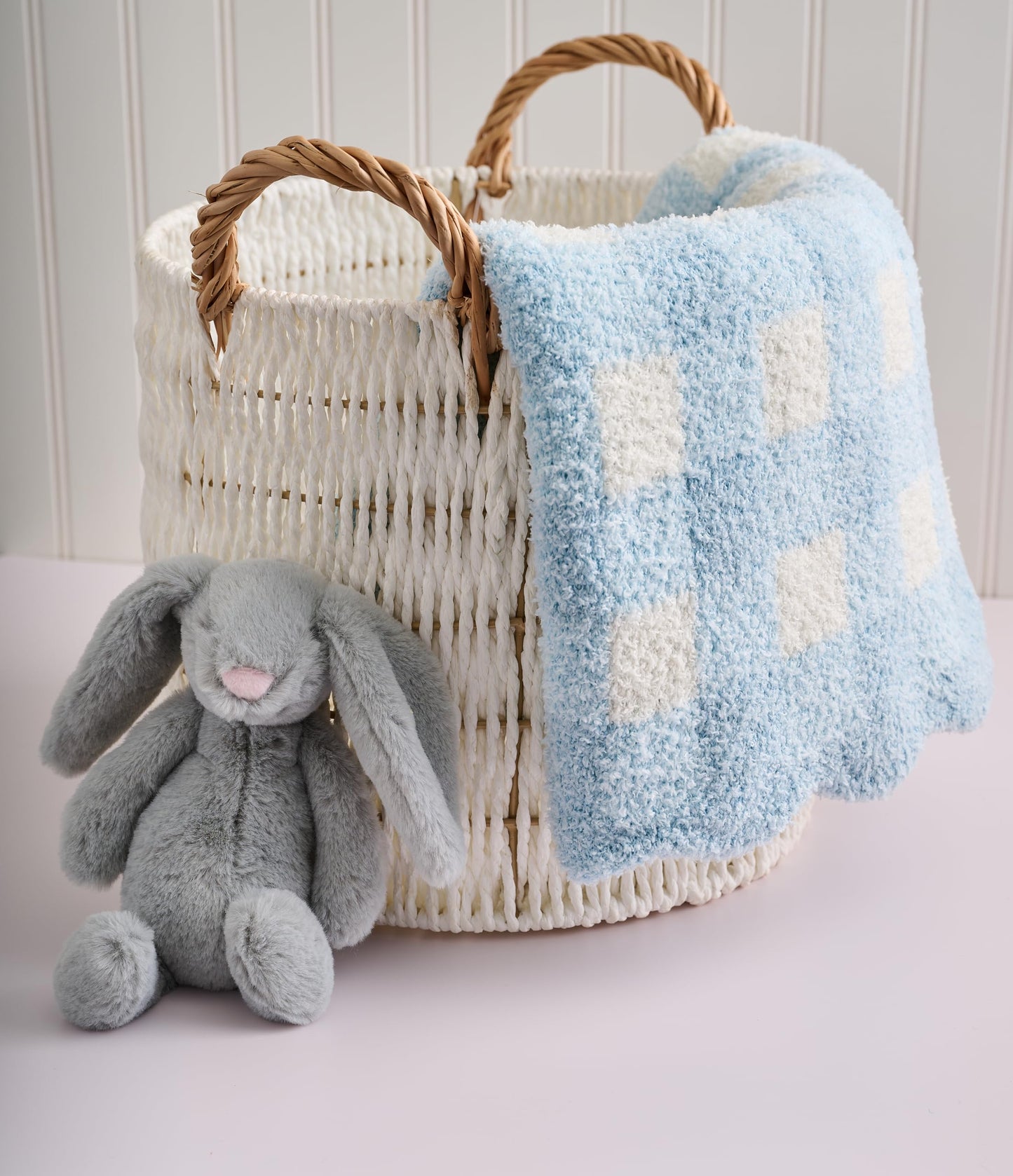 Mud Pie Blue Gingham Chenille Blanket, Soft Baby Blanket for Nursery, Stroller and Shower Gift