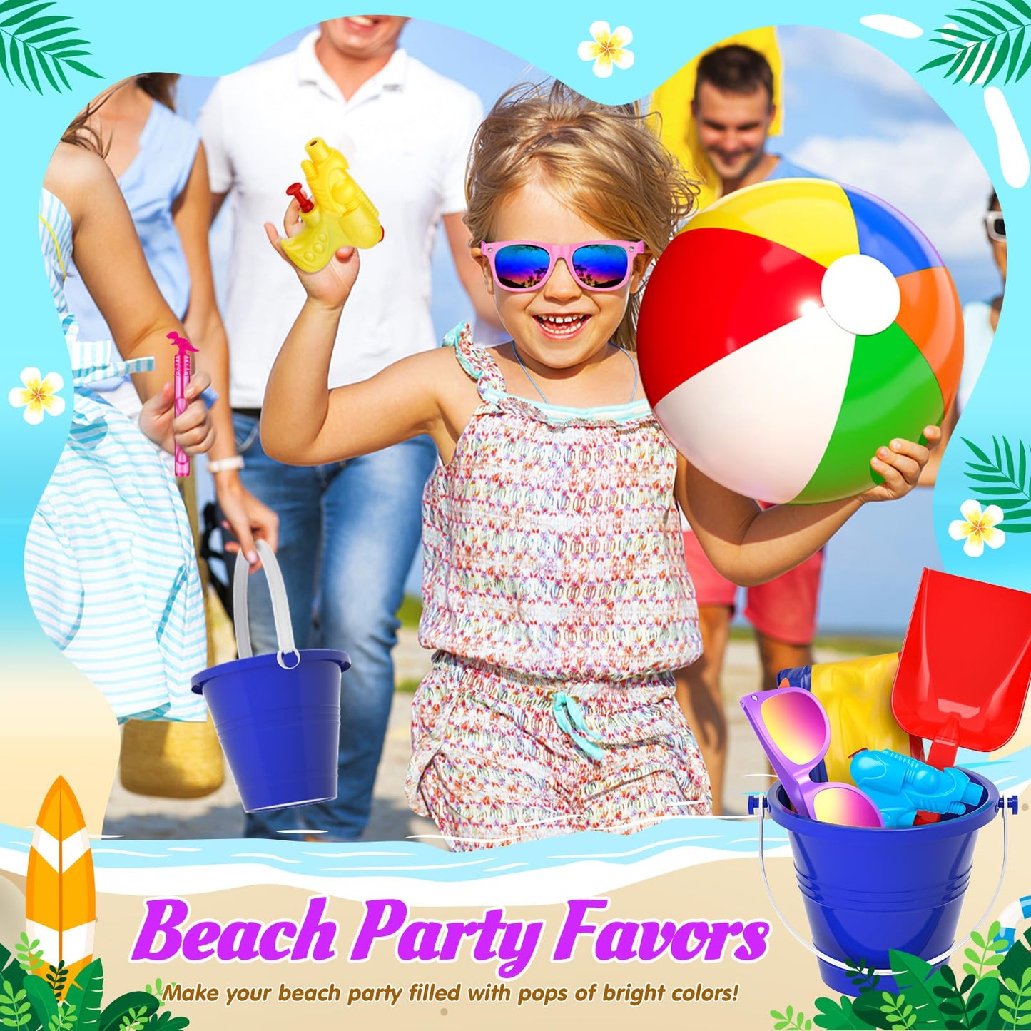 GIFTINBOX Mega Pool Party Beach Favors - 72pcs Toys For Kids Ages 3 4 5 6 7 8 Balls Bulk, Sand Toys, Sunglasses, Bubble Wands, Summer for Supplies Birthday
